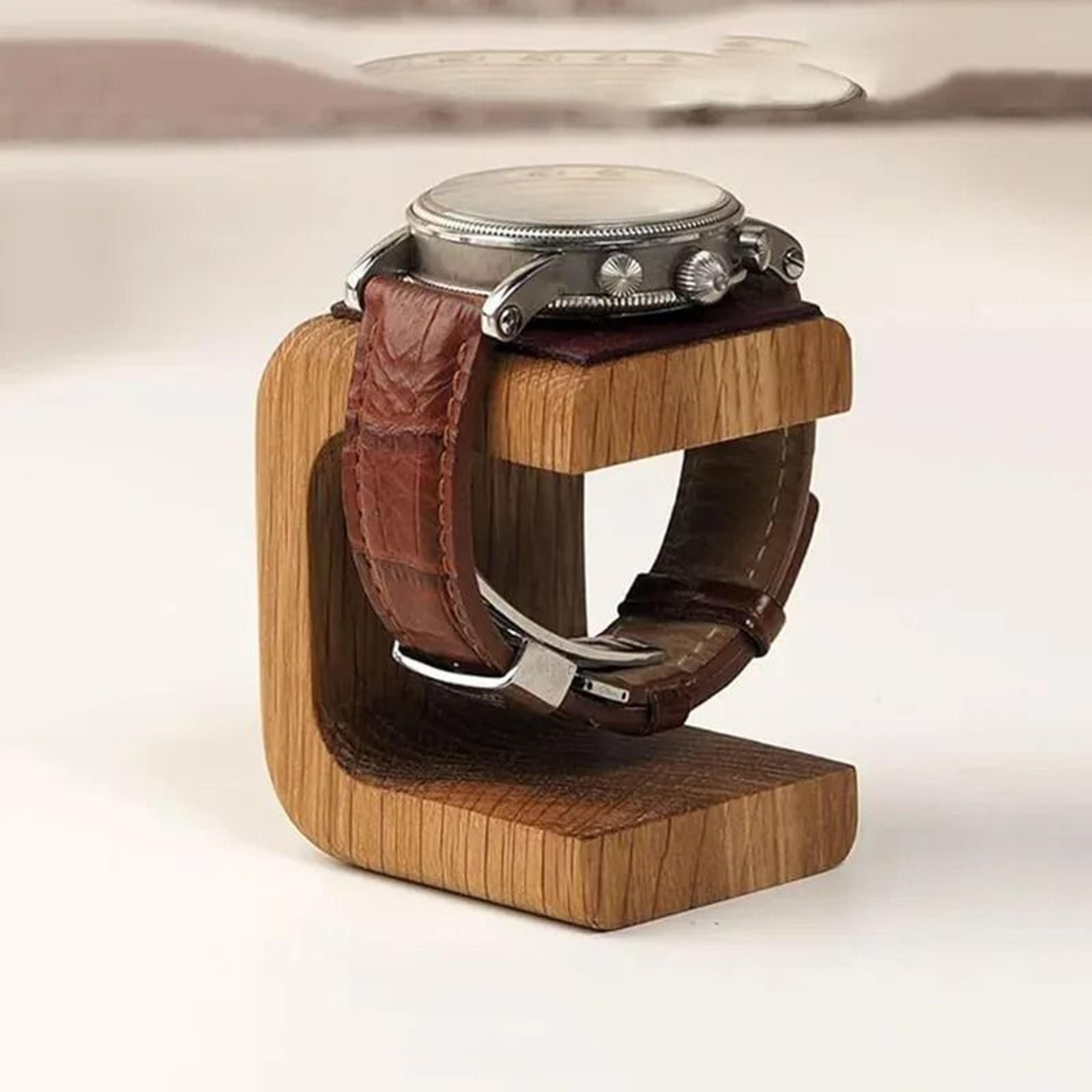 solid wood watch holder & jewelry display stand bracket for watches, bracelets & rings