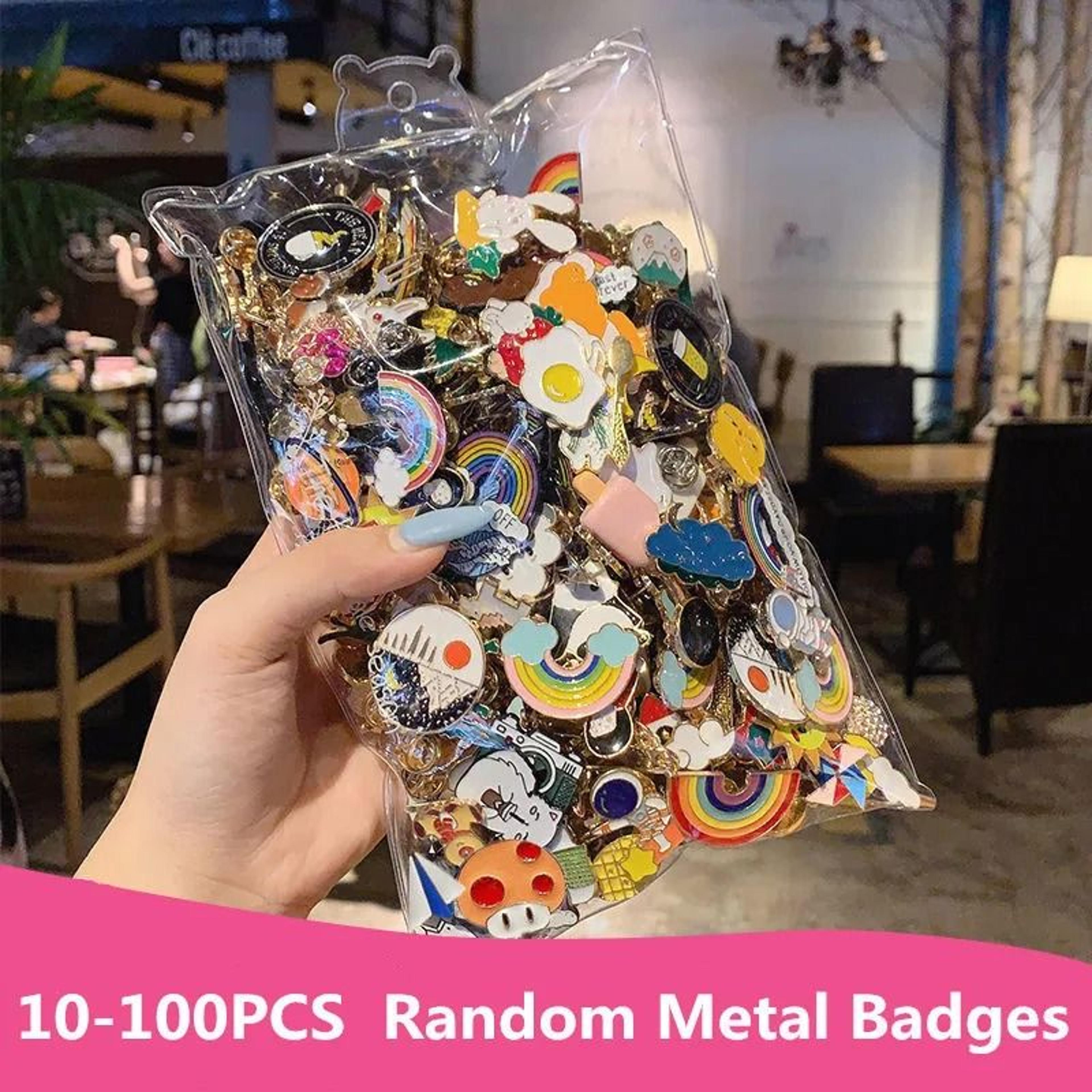 10-100pcs cute animal & plant enamel pins set random metal badges for backpacks, clothing & hats