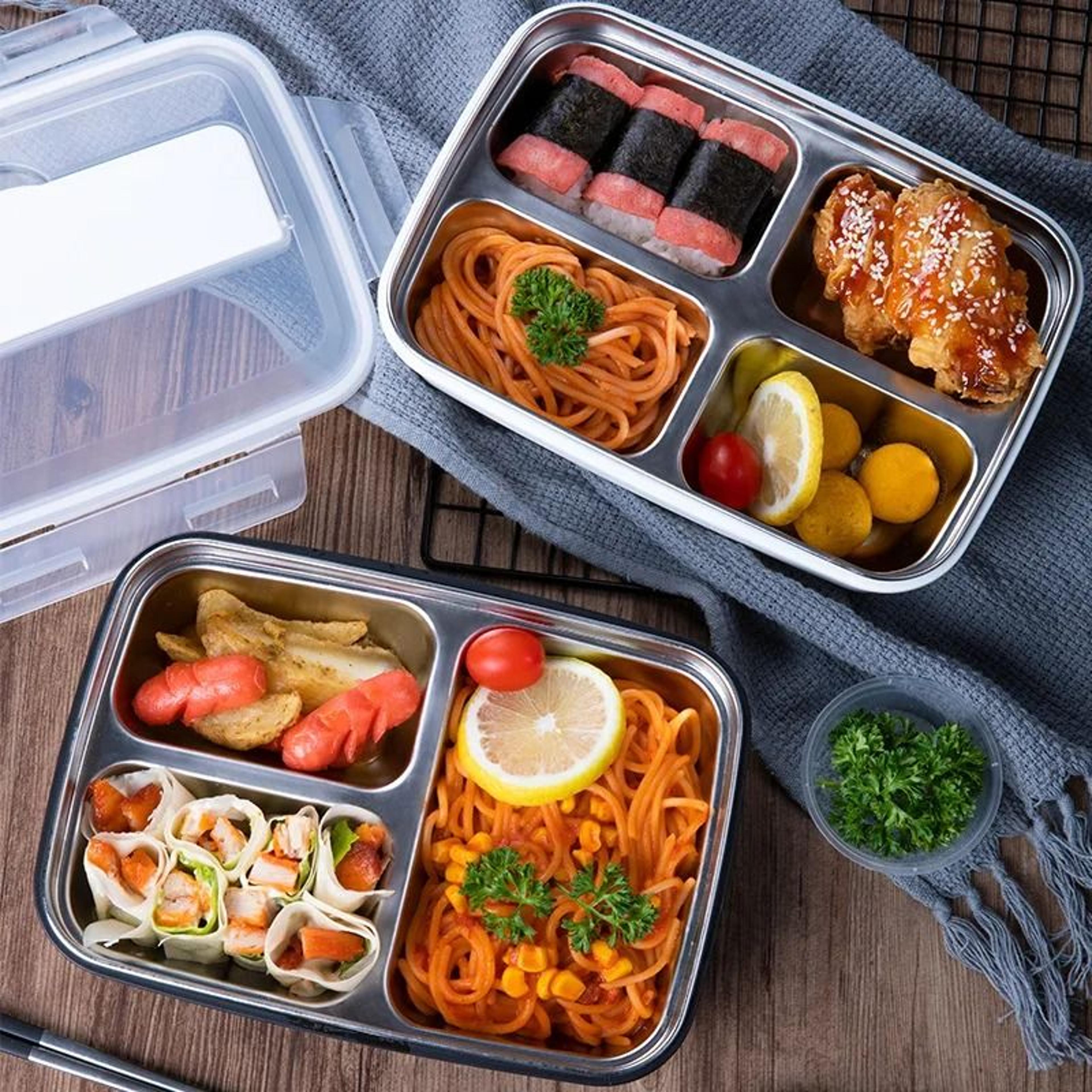 leak-proof stainless steel lunch box bento container with 3/4 compartments for students & office workers