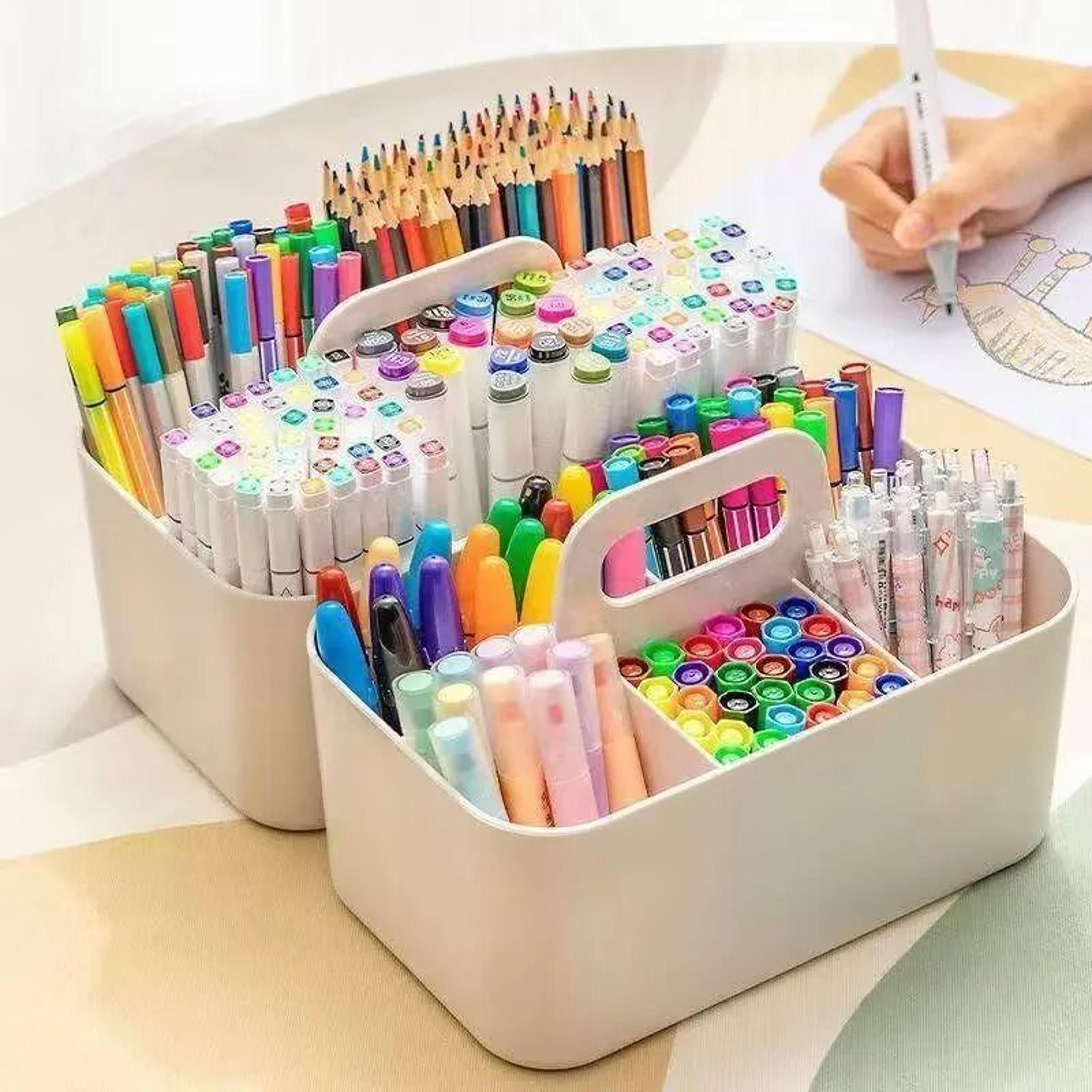 5-compartment portable plastic storage basket with handle desk organizer for office & school supplies