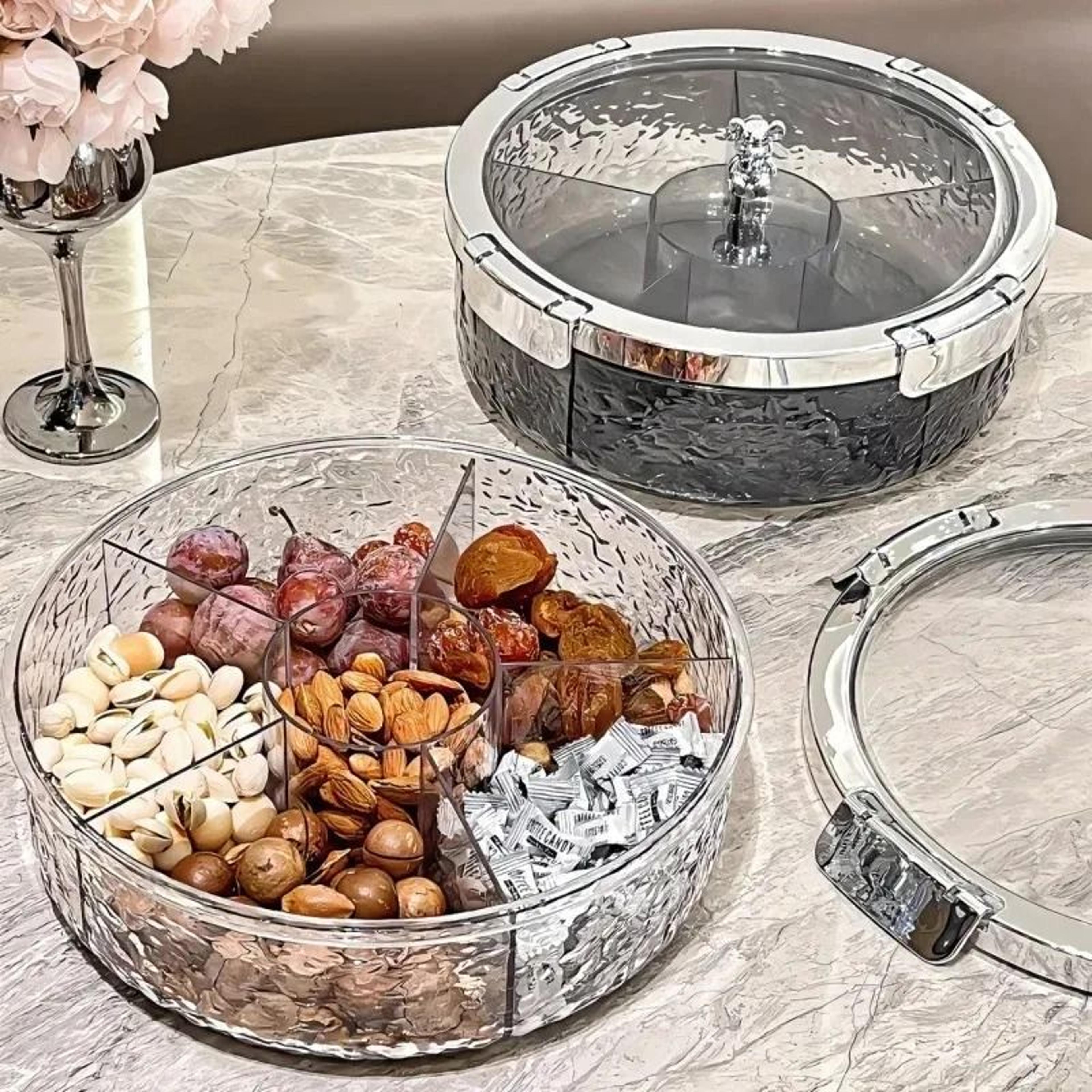 snack & fruit divided serving tray box with lid & compartment rack for candy, nuts & dried fruit
