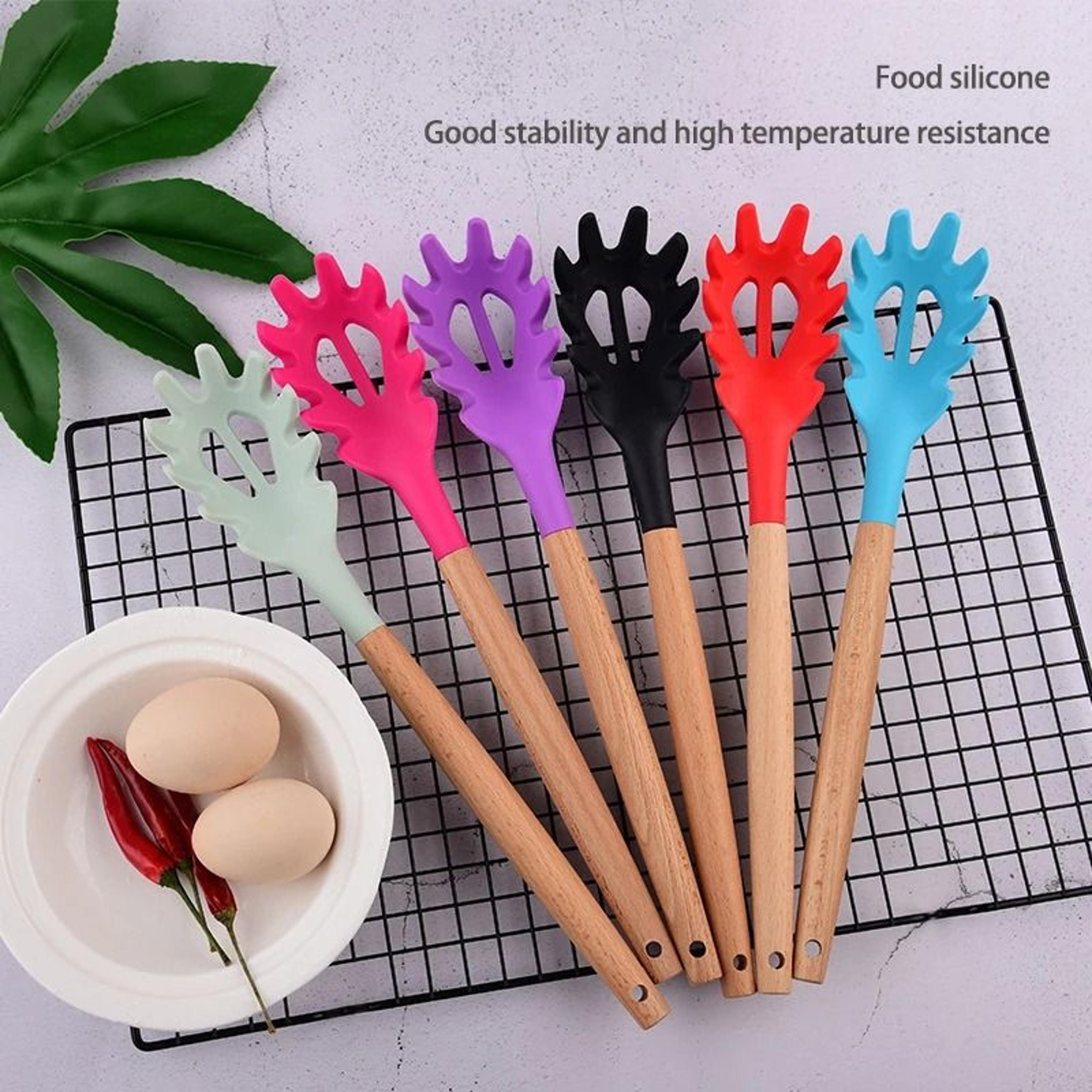 heat-resistant silicone noodle scoop & spaghetti serving fork with strainer slots