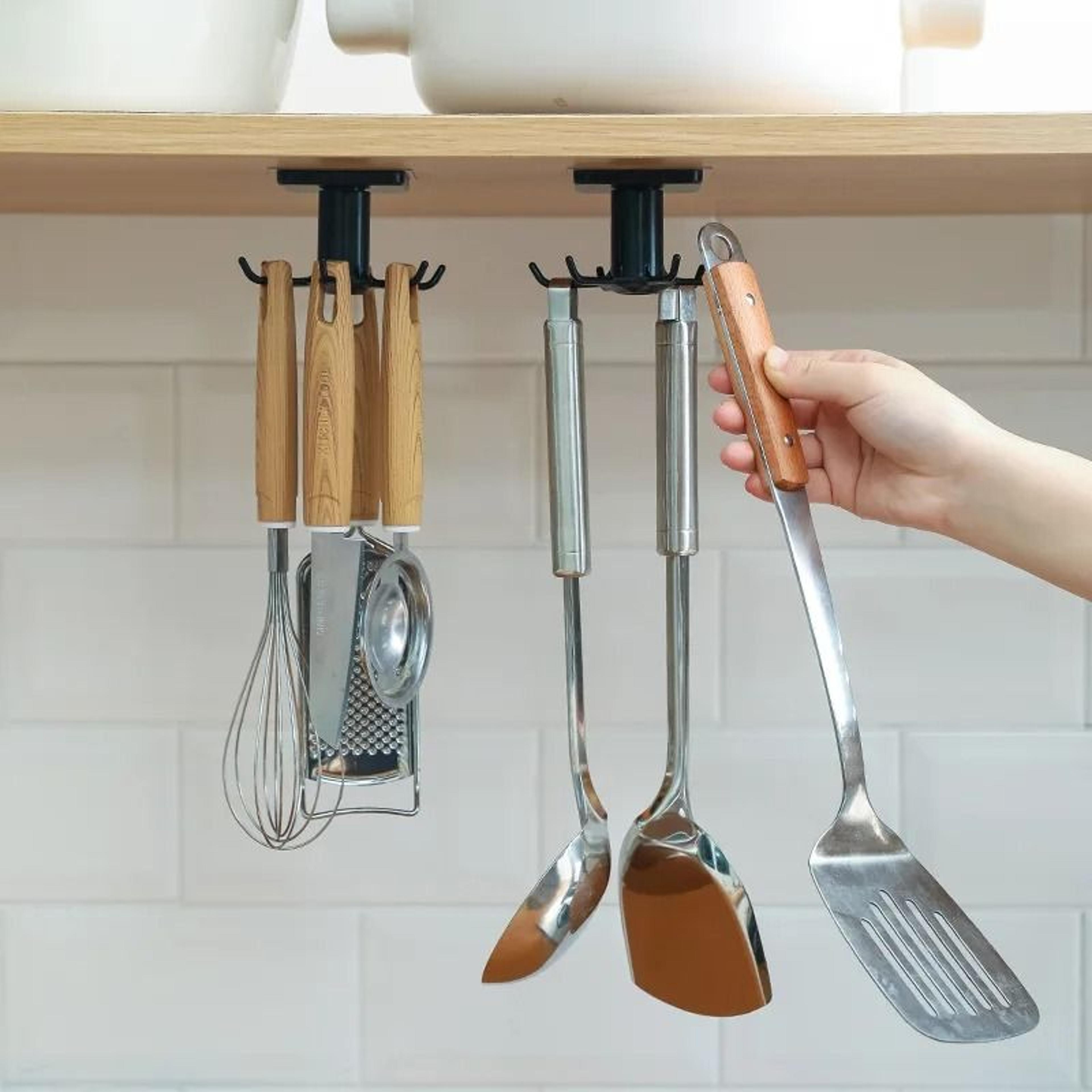 360 rotating wall-mounted kitchen storage hooks & punch-free utensil rack