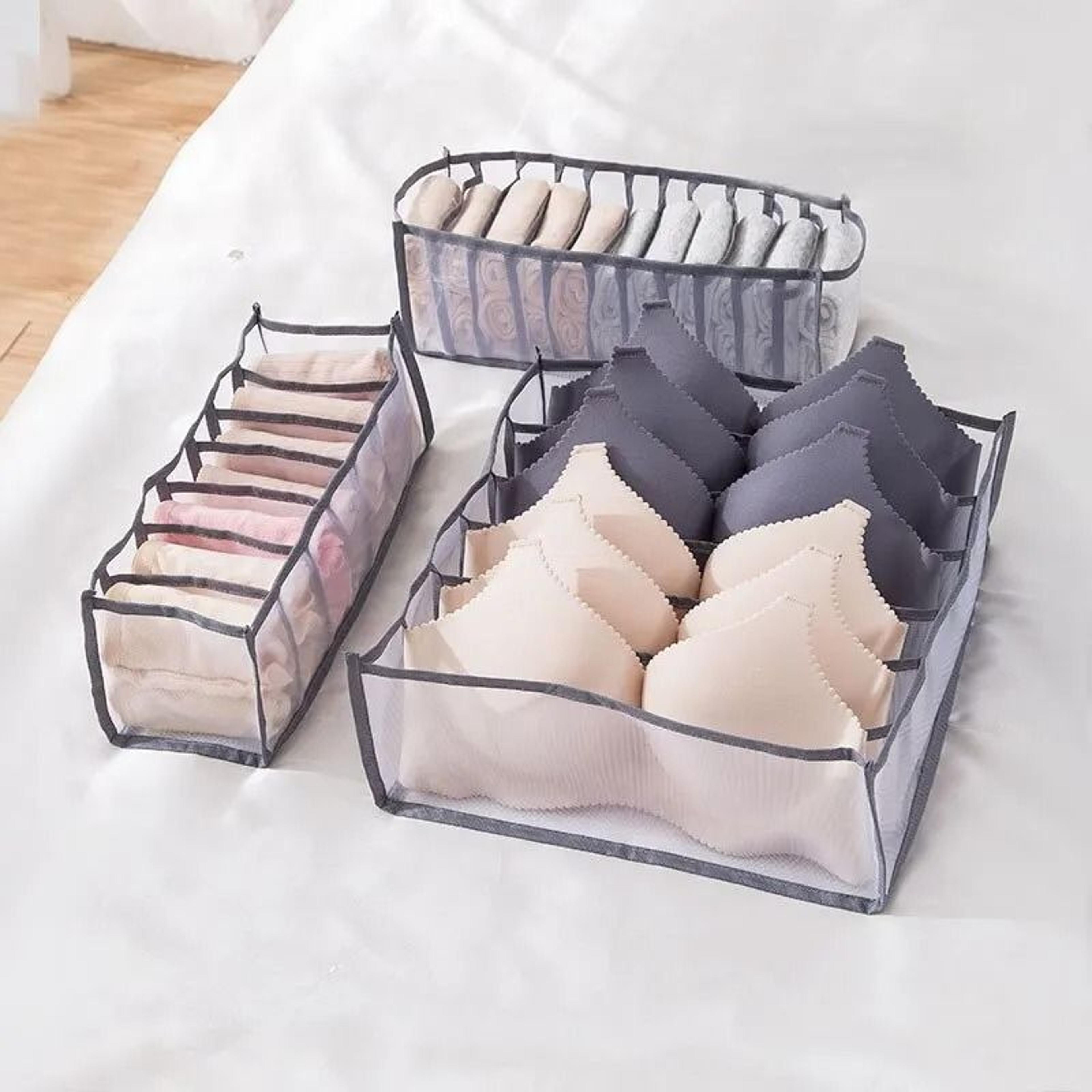 foldable mesh underwear & sock drawer organizer bins with dividers