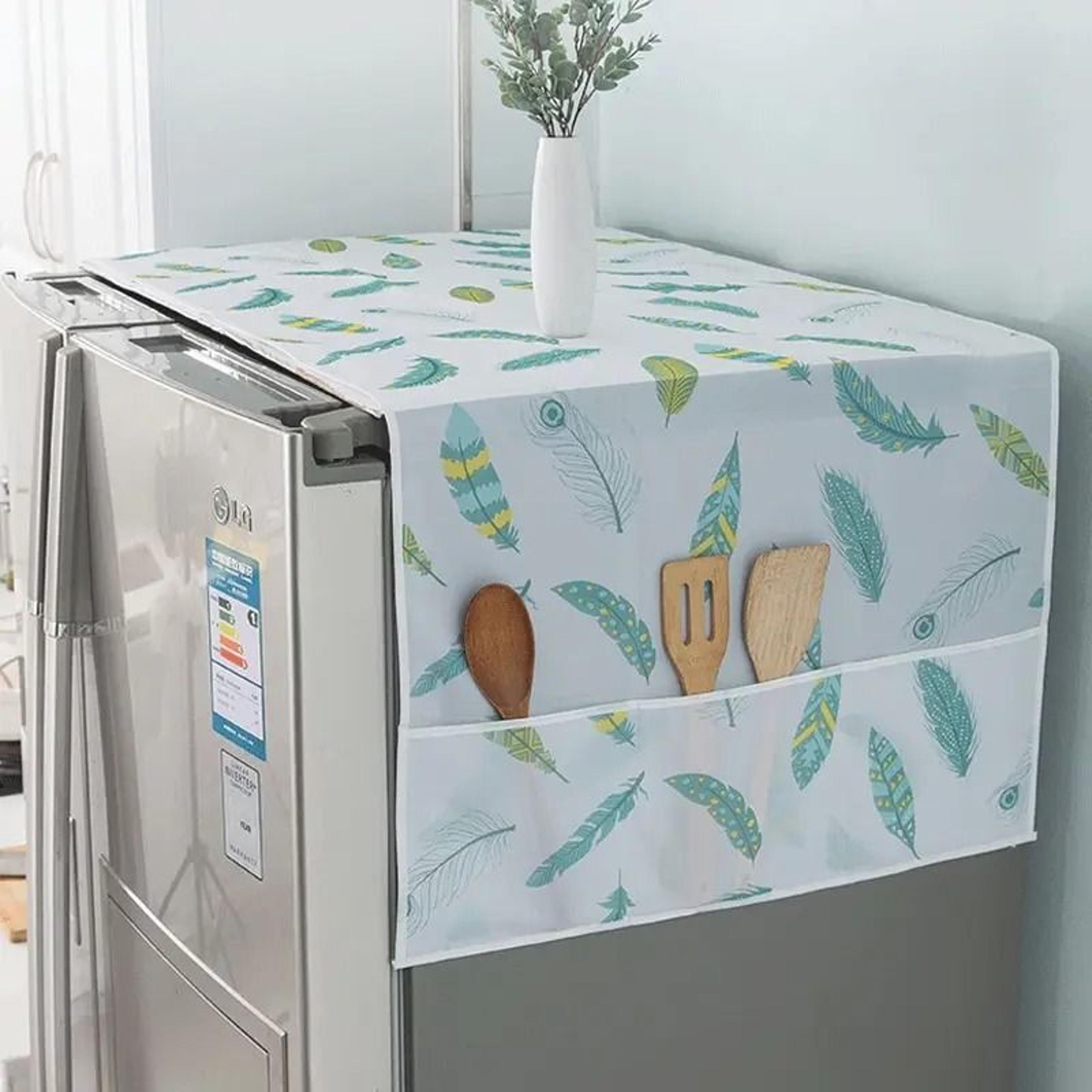 washable printed refrigerator & washing machine dust protection cover with storage pockets
