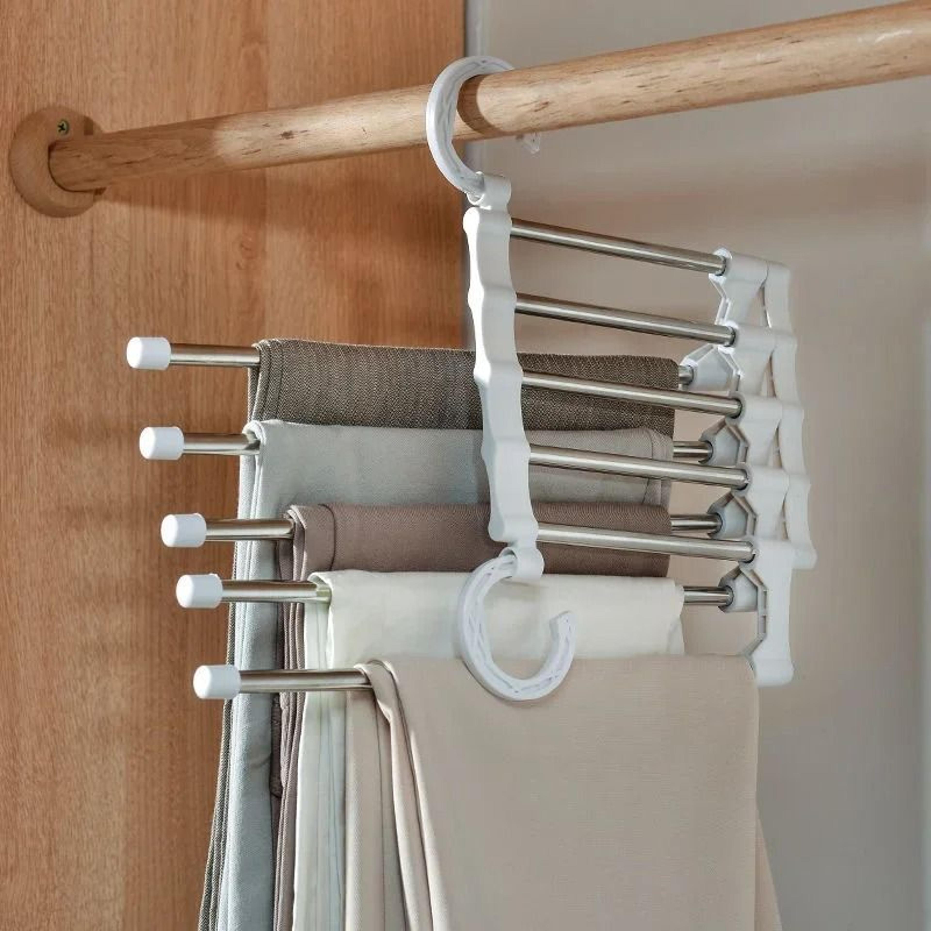 telescopic folding pants rack & multi-layer space-saving magic hanger