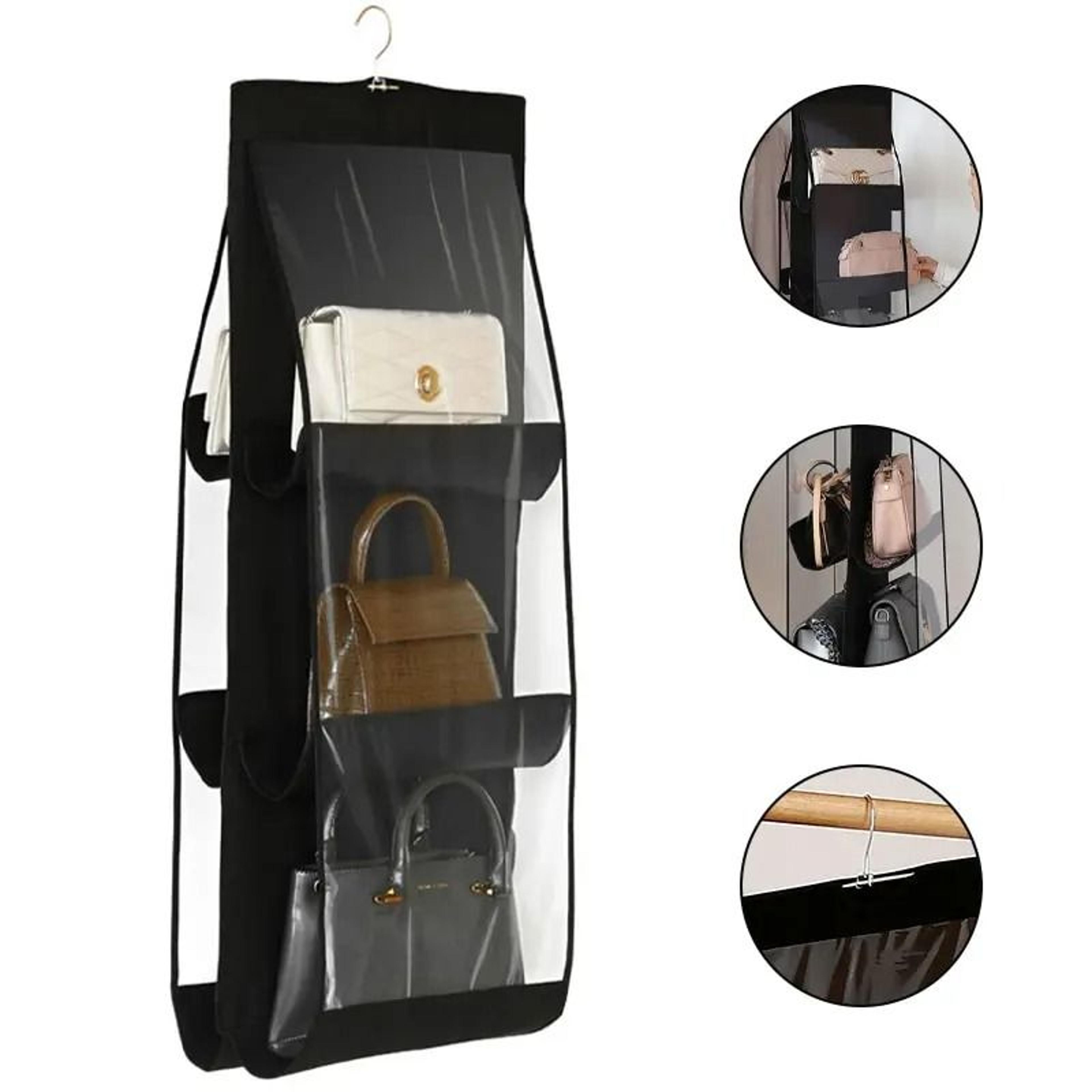 6-pocket hanging handbag organizer & foldable closet purse storage holder