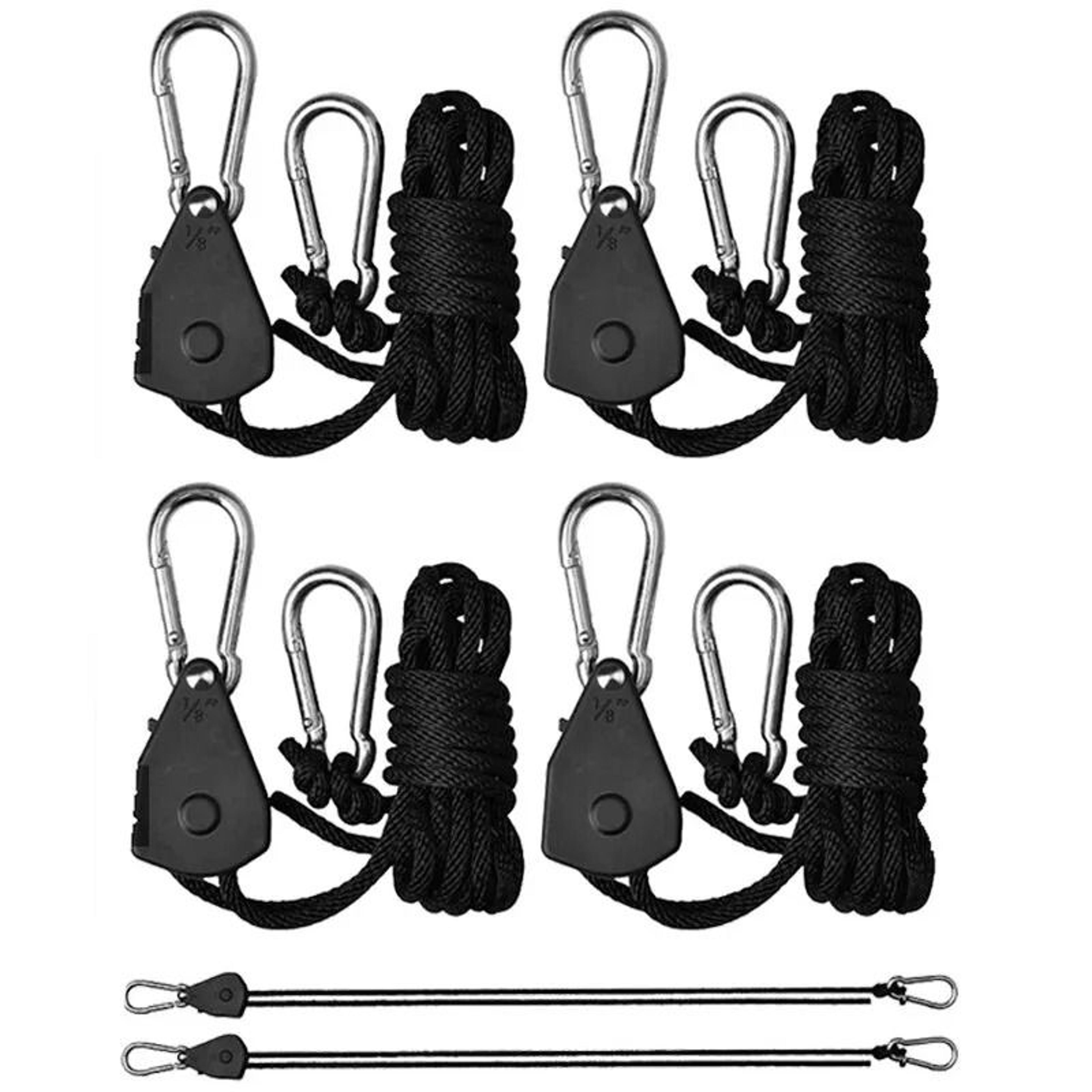 4-piece heavy-duty adjustable rope ratchet hanger set (8-inch) for grow lights, tent fans & equipment