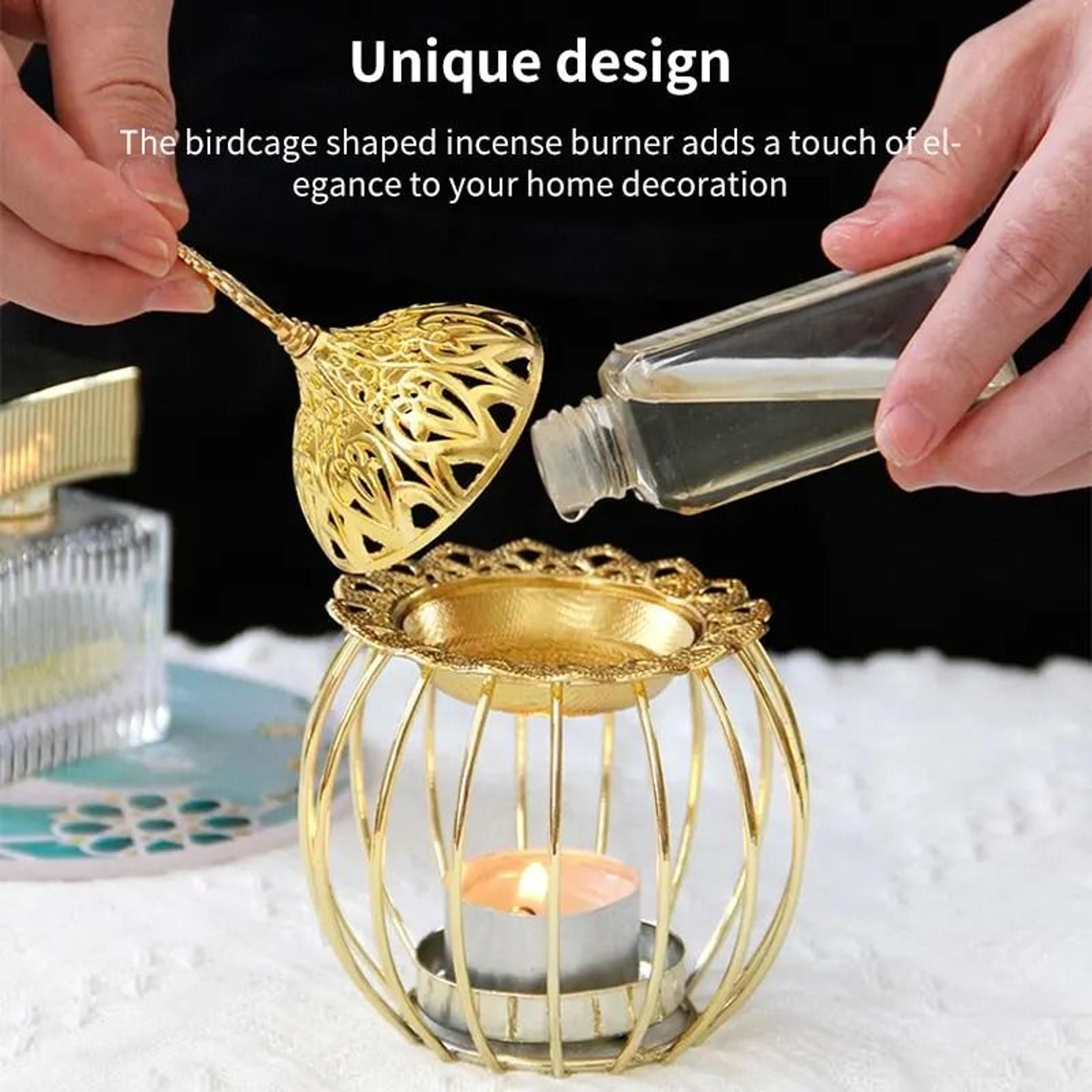 arabian gold birdcage incense burner & luxury metal essential oil aromatherapy lamp