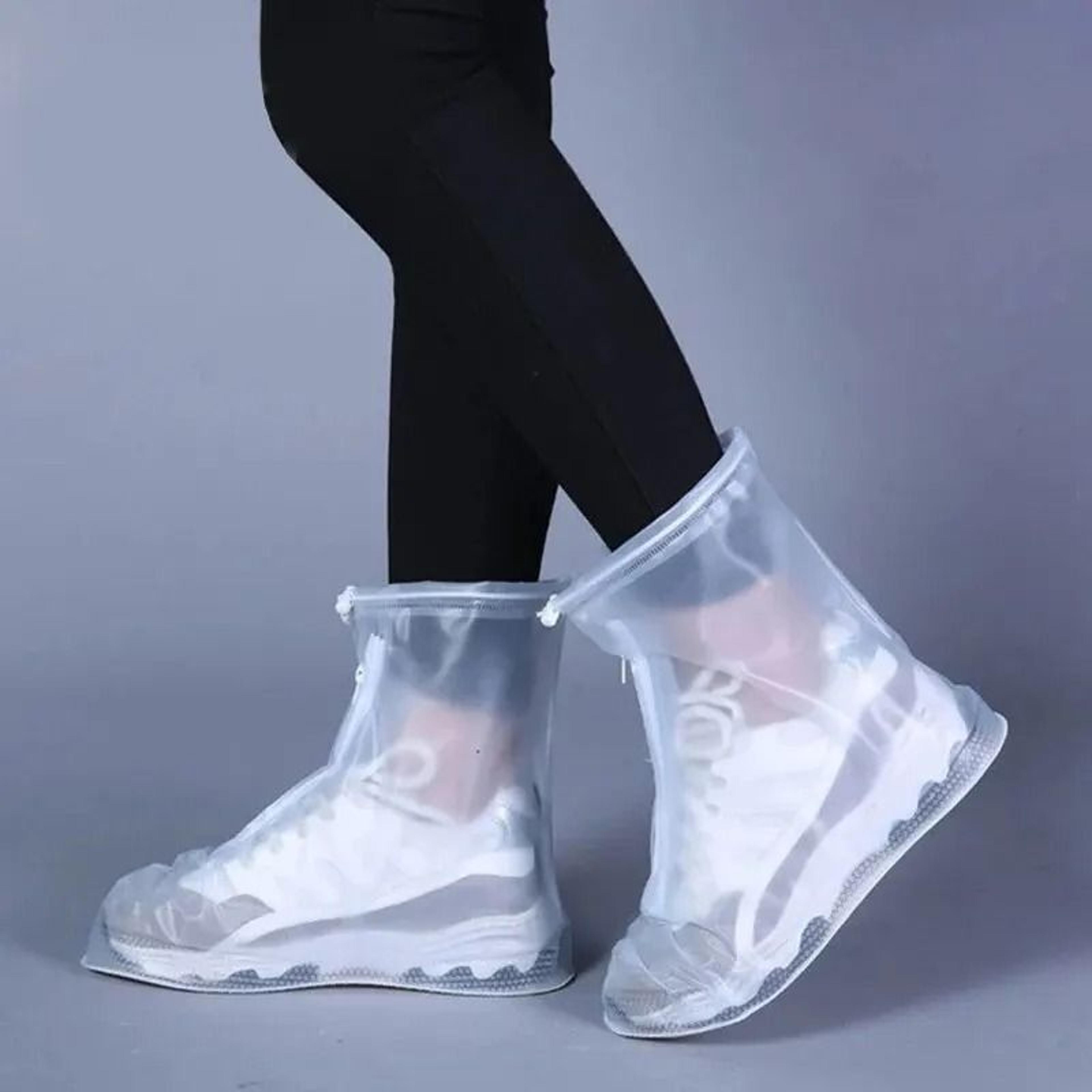 1 pair waterproof reusable rain & snow shoe covers with non-slip sole