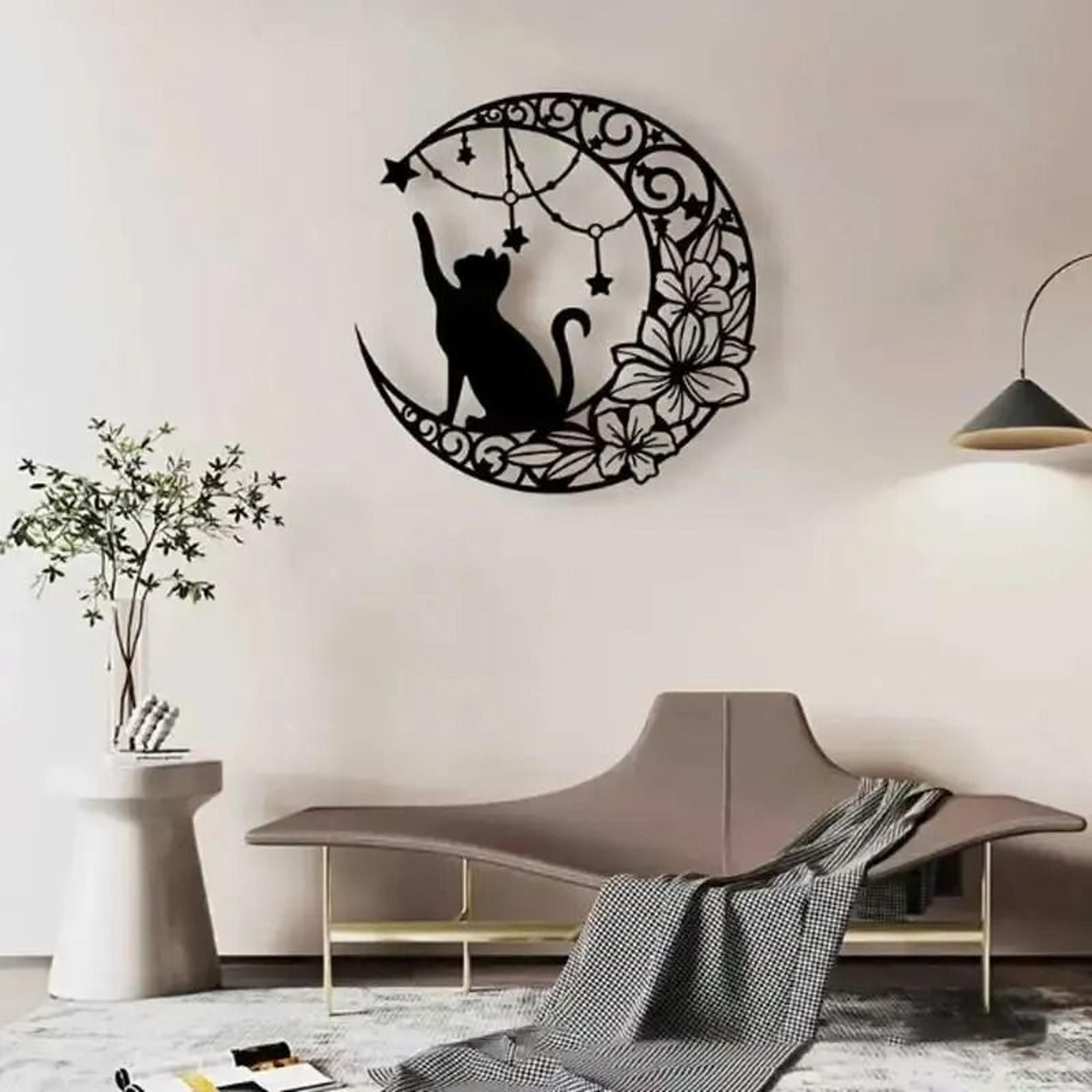 moon black cat silhouette metal wall art hanging decor