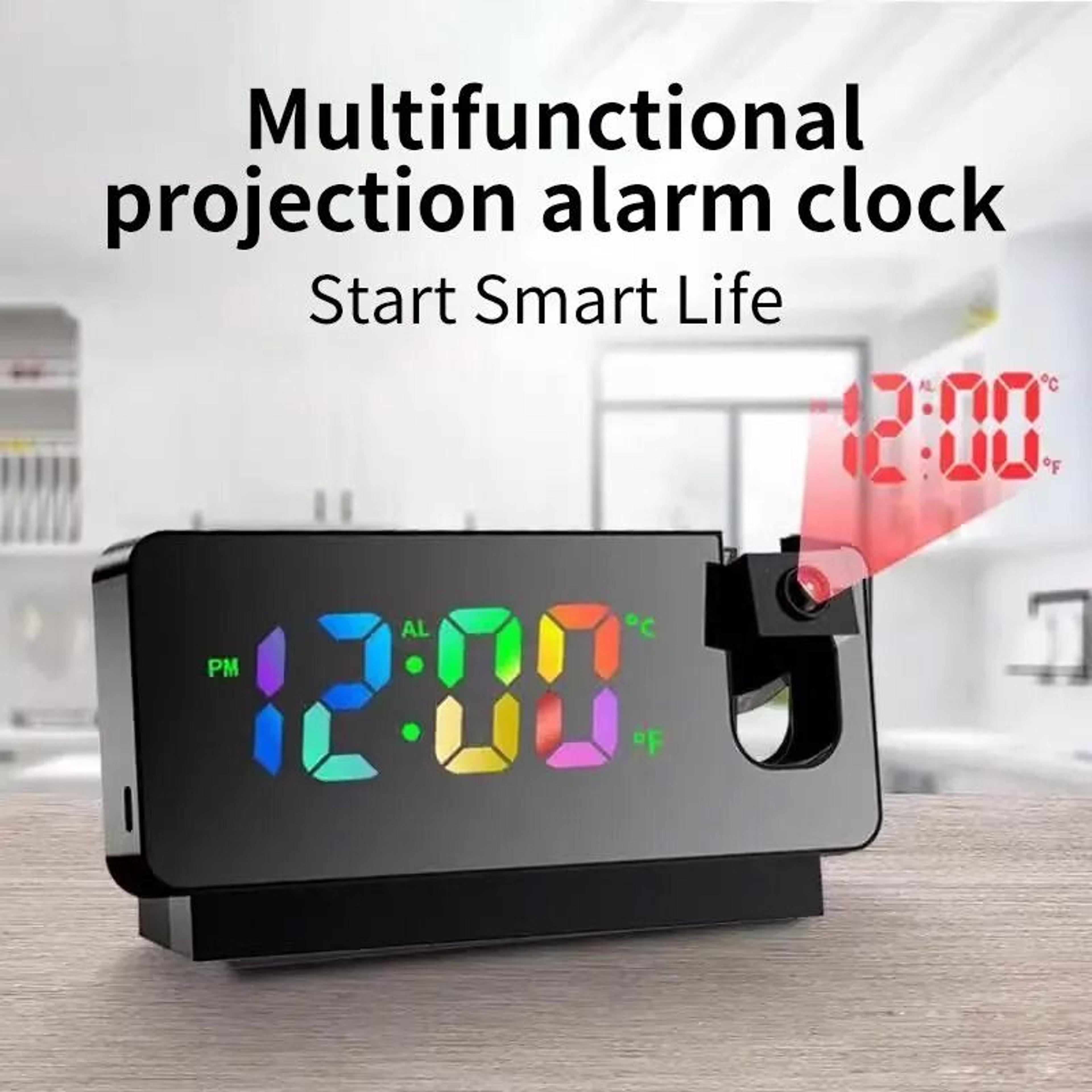 multifunctional 180° rotating ceiling projection alarm clock with silent led color screen