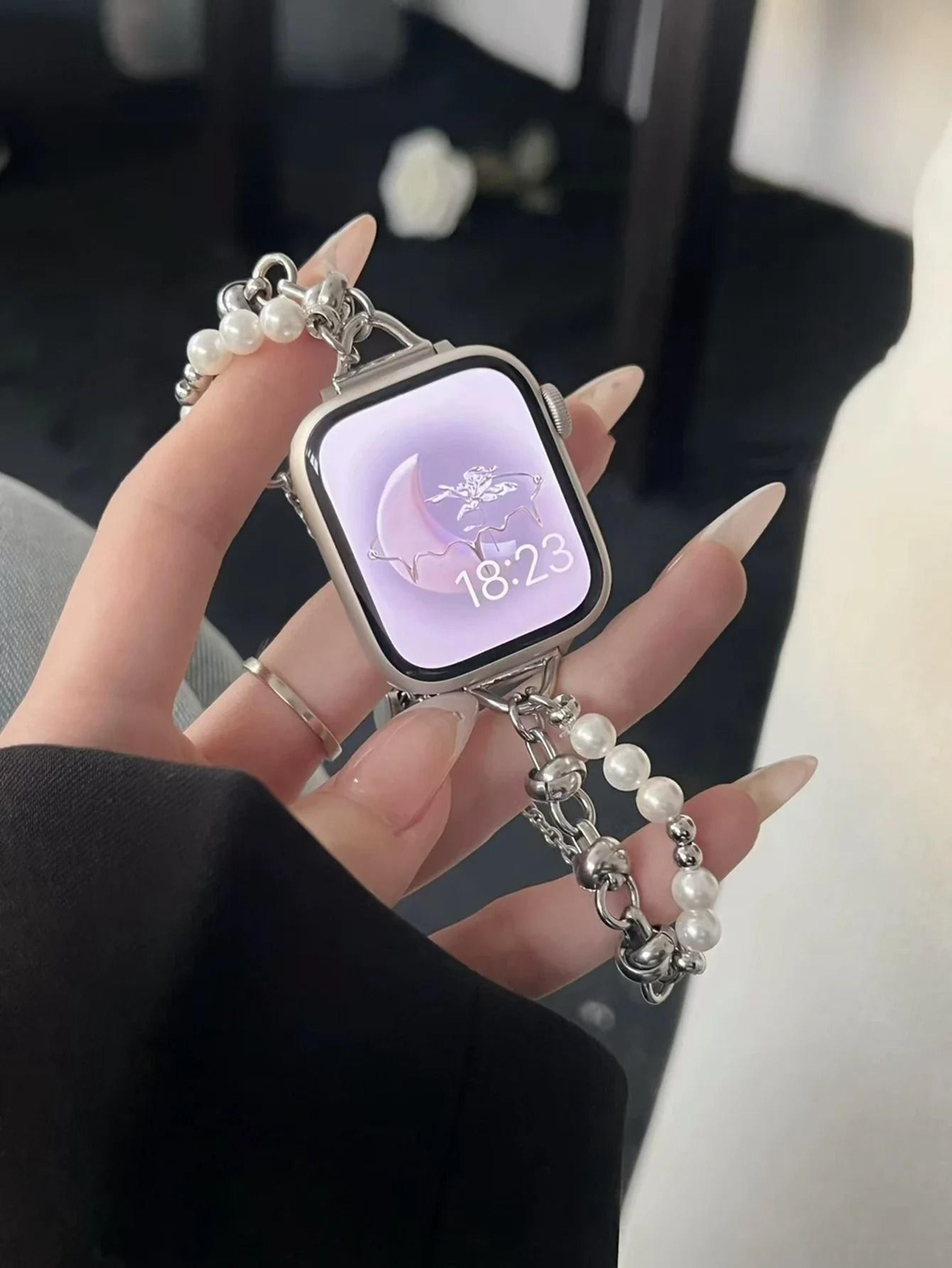 bling beads metal link strap & decorative jewelry bracelet for apple watch