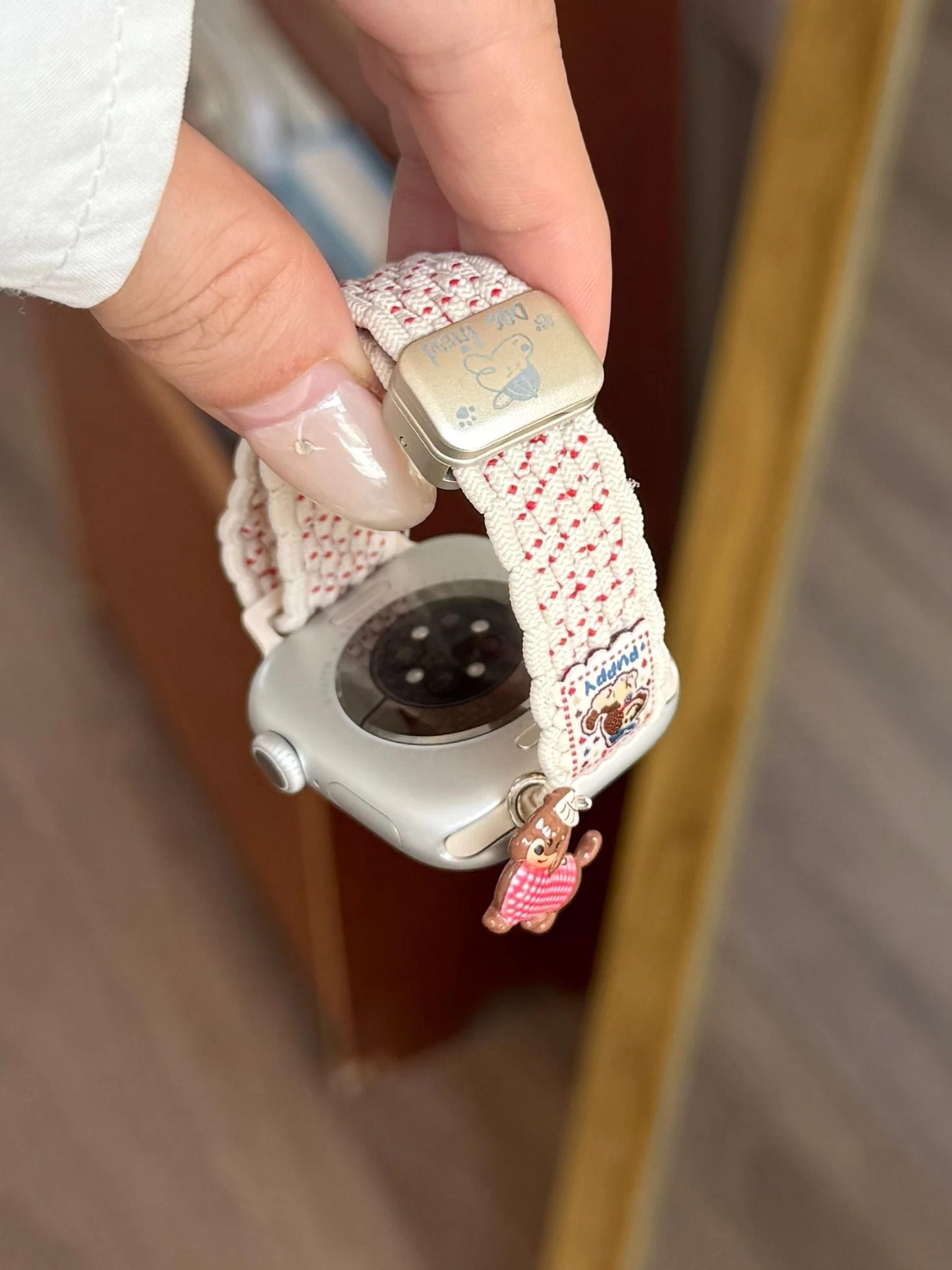fashion cartoon puppy magnetic nylon loop strap for apple watch band