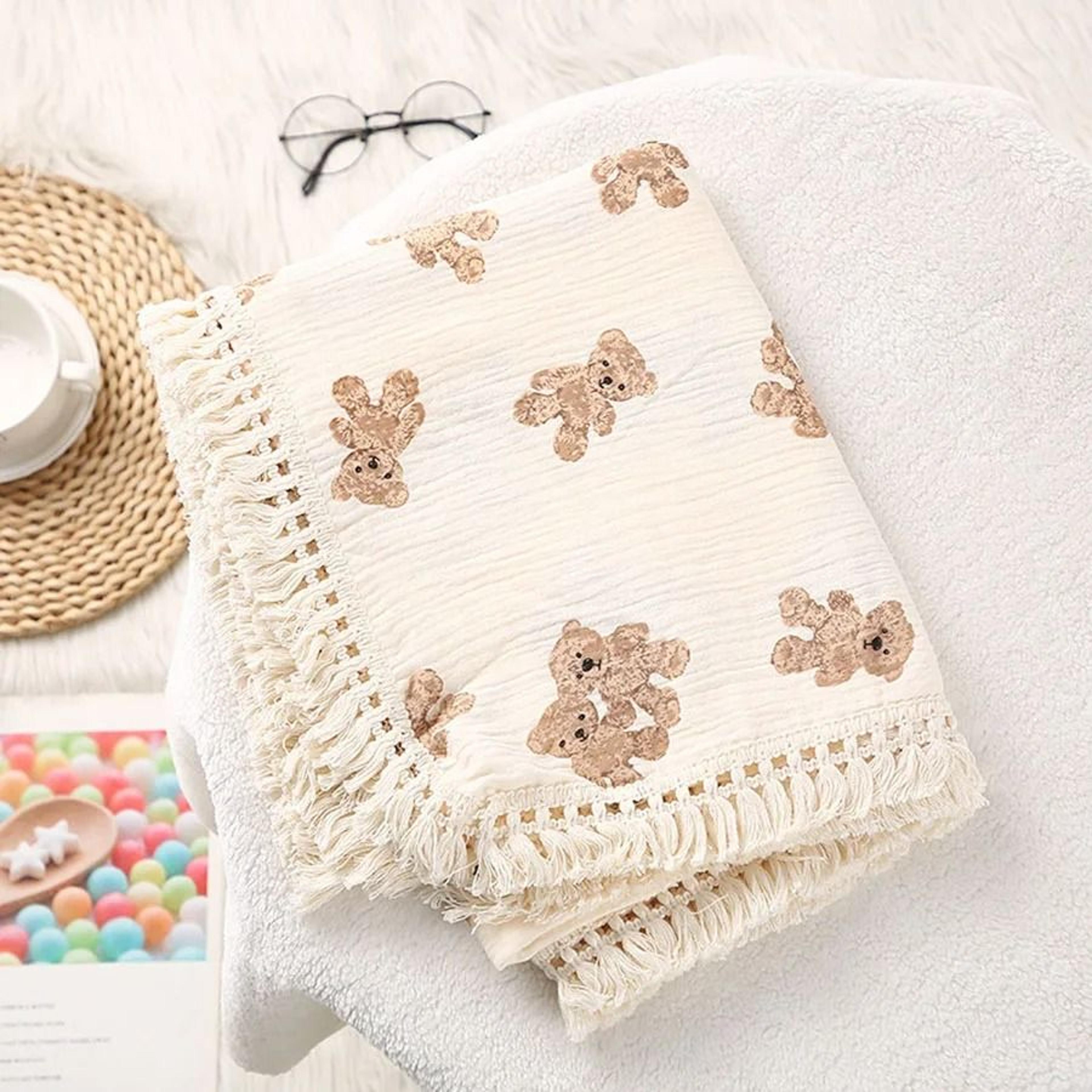 cute bear cotton muslin swaddle blanket & breathable summer comforter for newborns