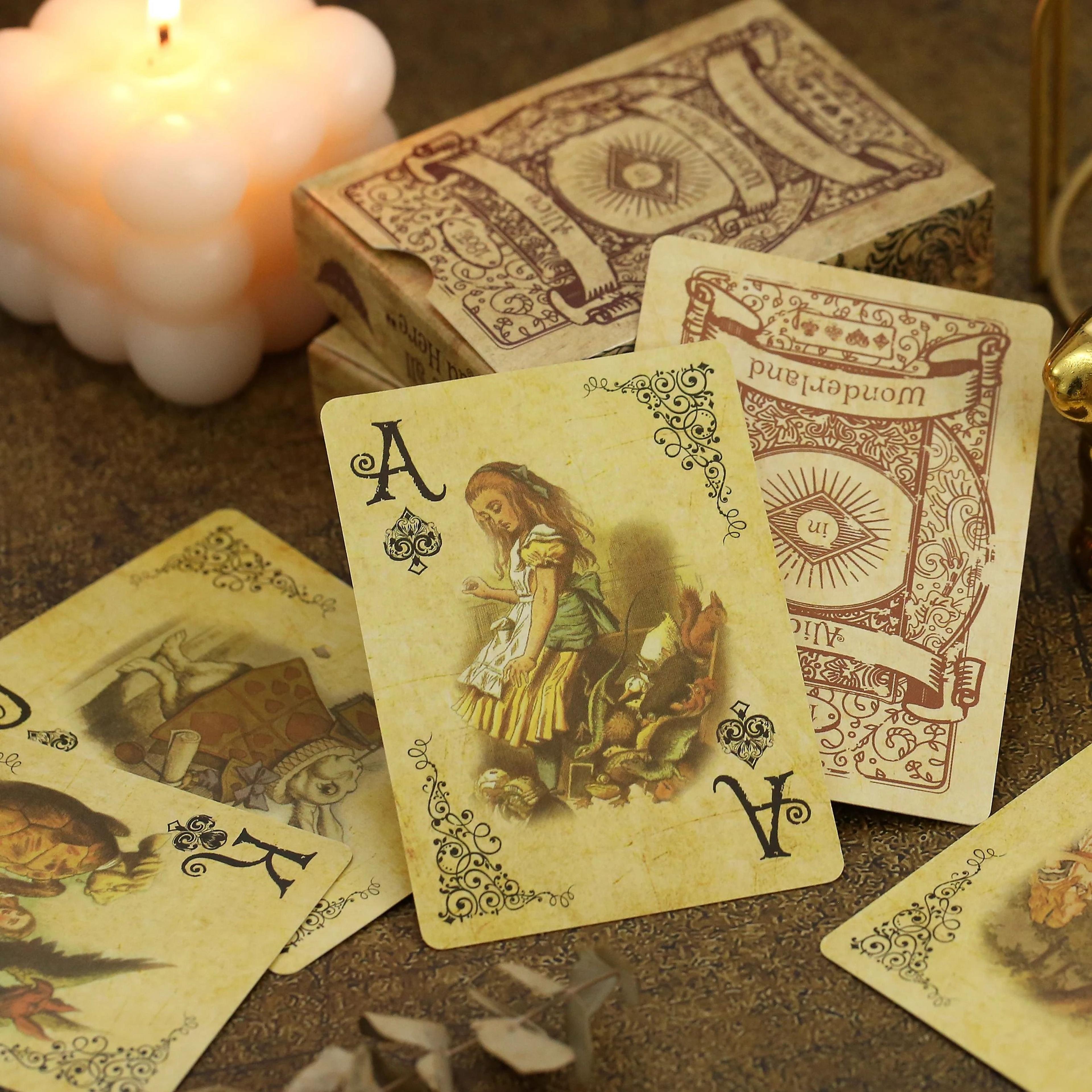 vintage alice in wonderland playing cards set & retro collector's poker deck