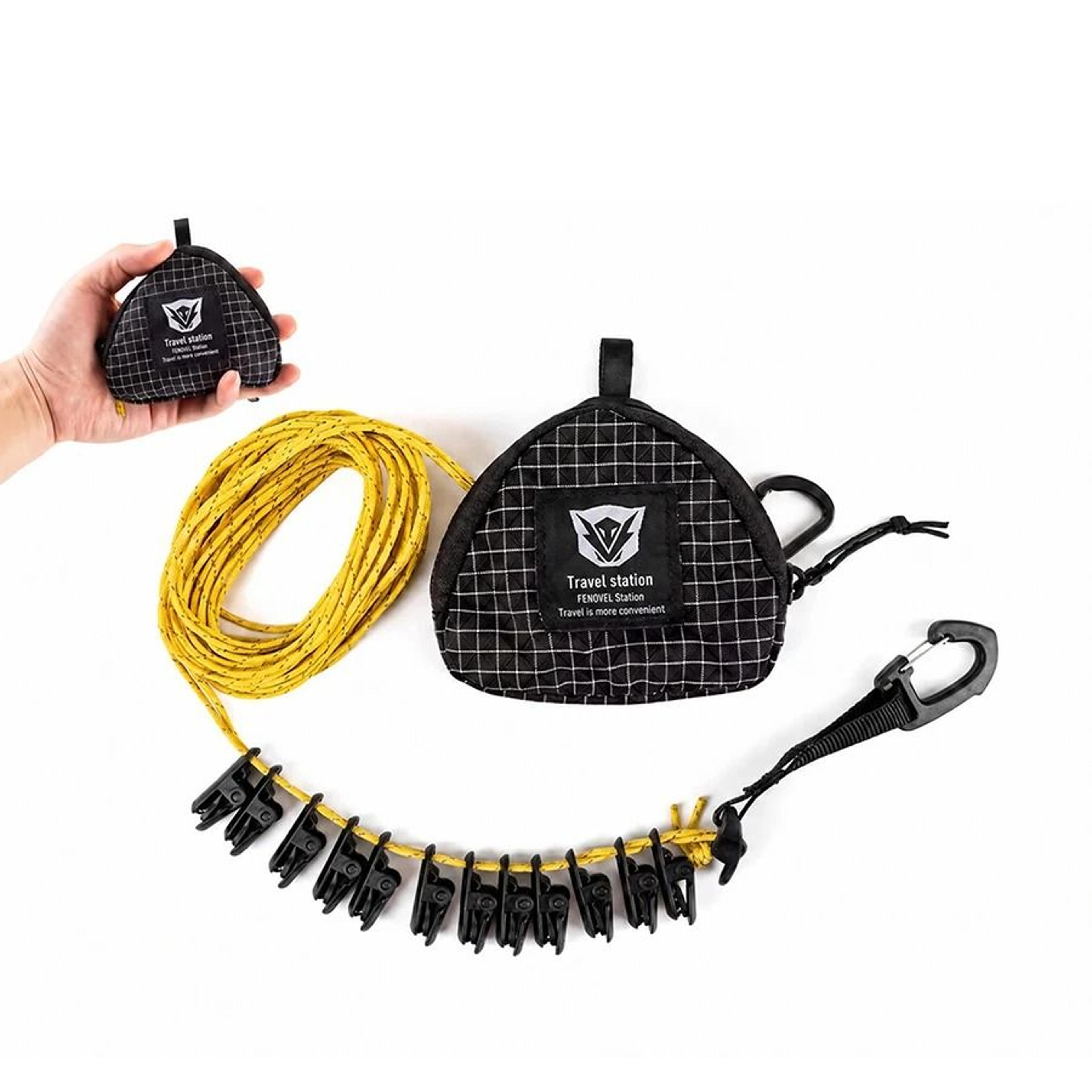 adjustable windproof outdoor clothesline with clips - portable camping & travel laundry drying rope