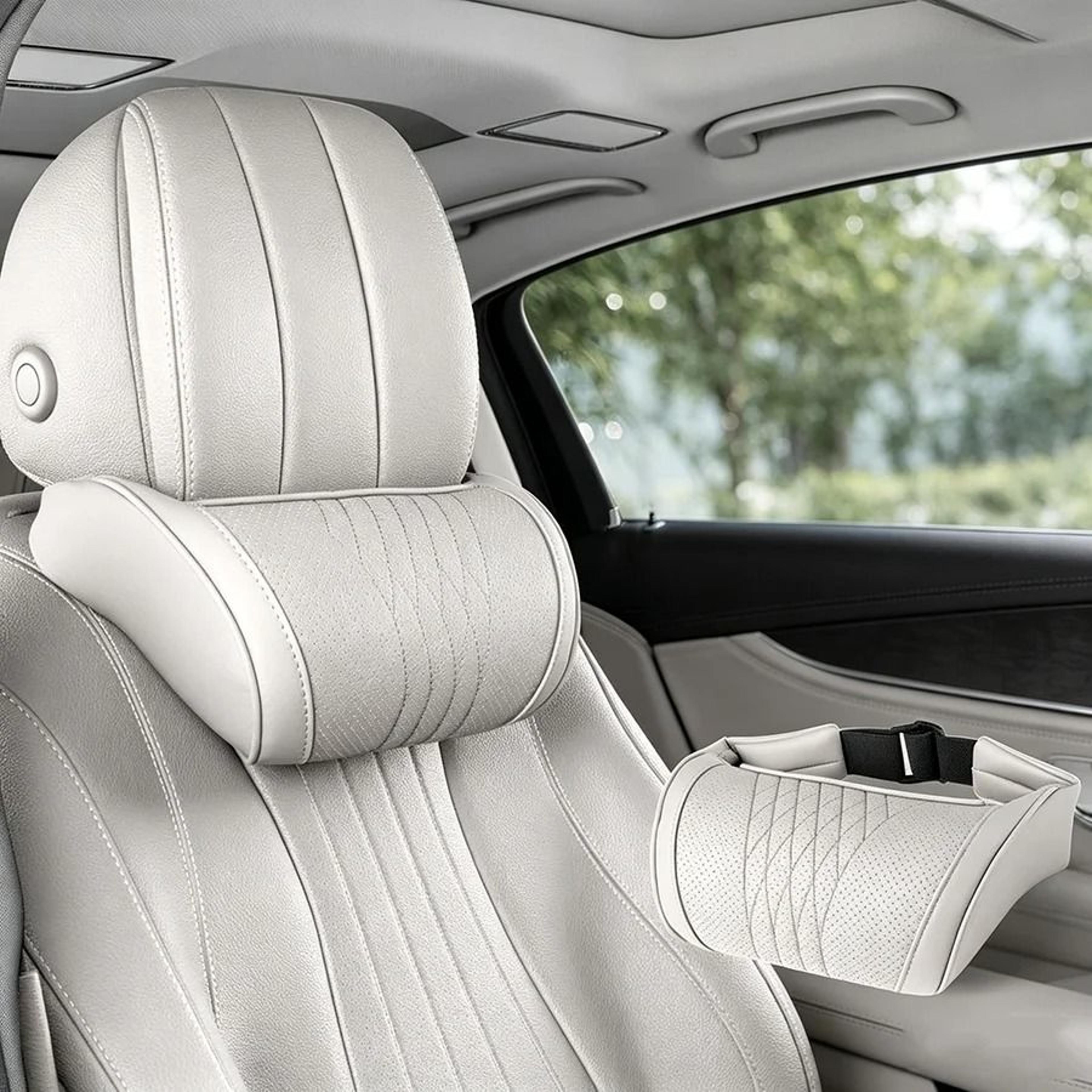 luxurious memory foam car headrest cushion - ergonomic leather neck pillow for car seat