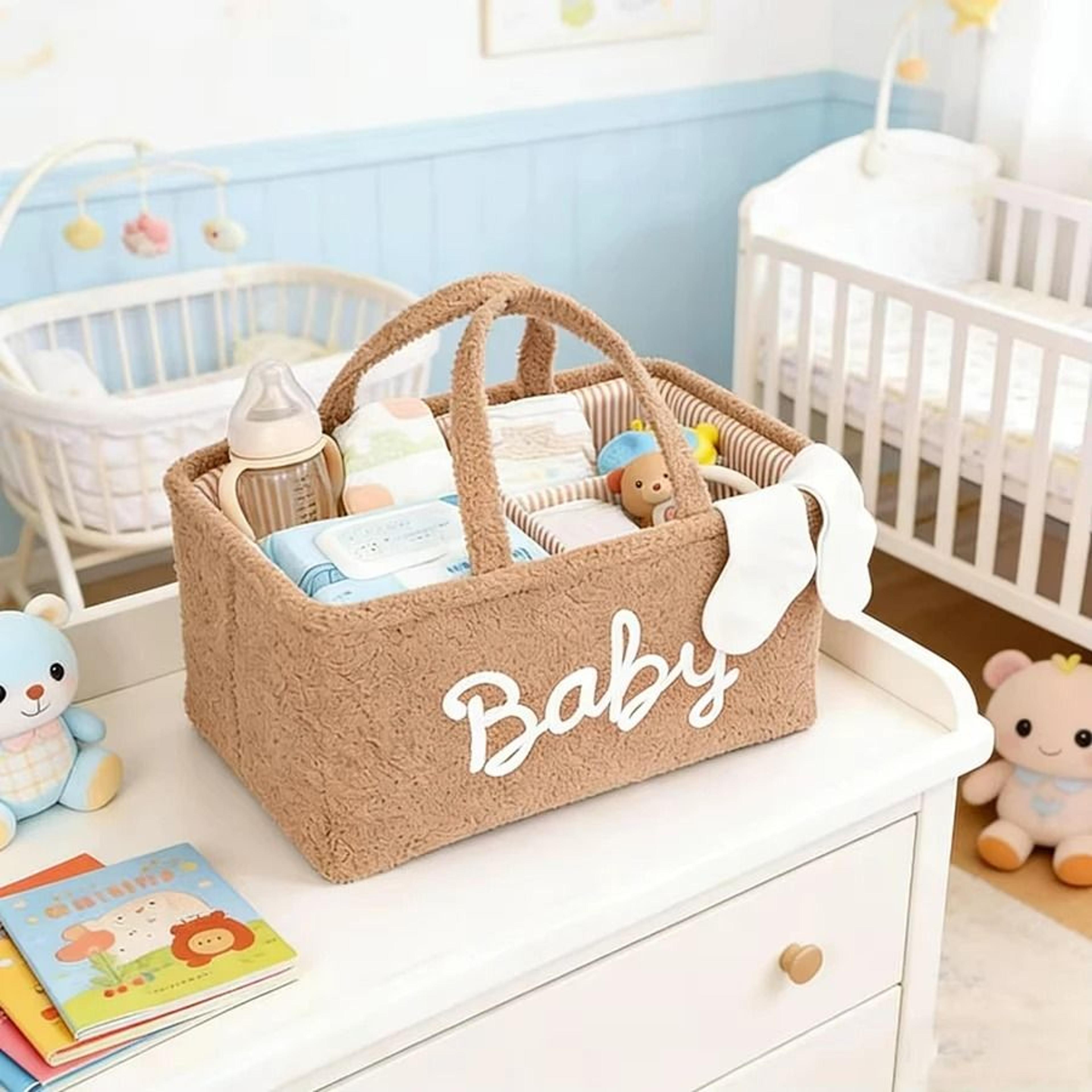 teddy fleece baby diaper caddy organizer & portable nursery storage basket