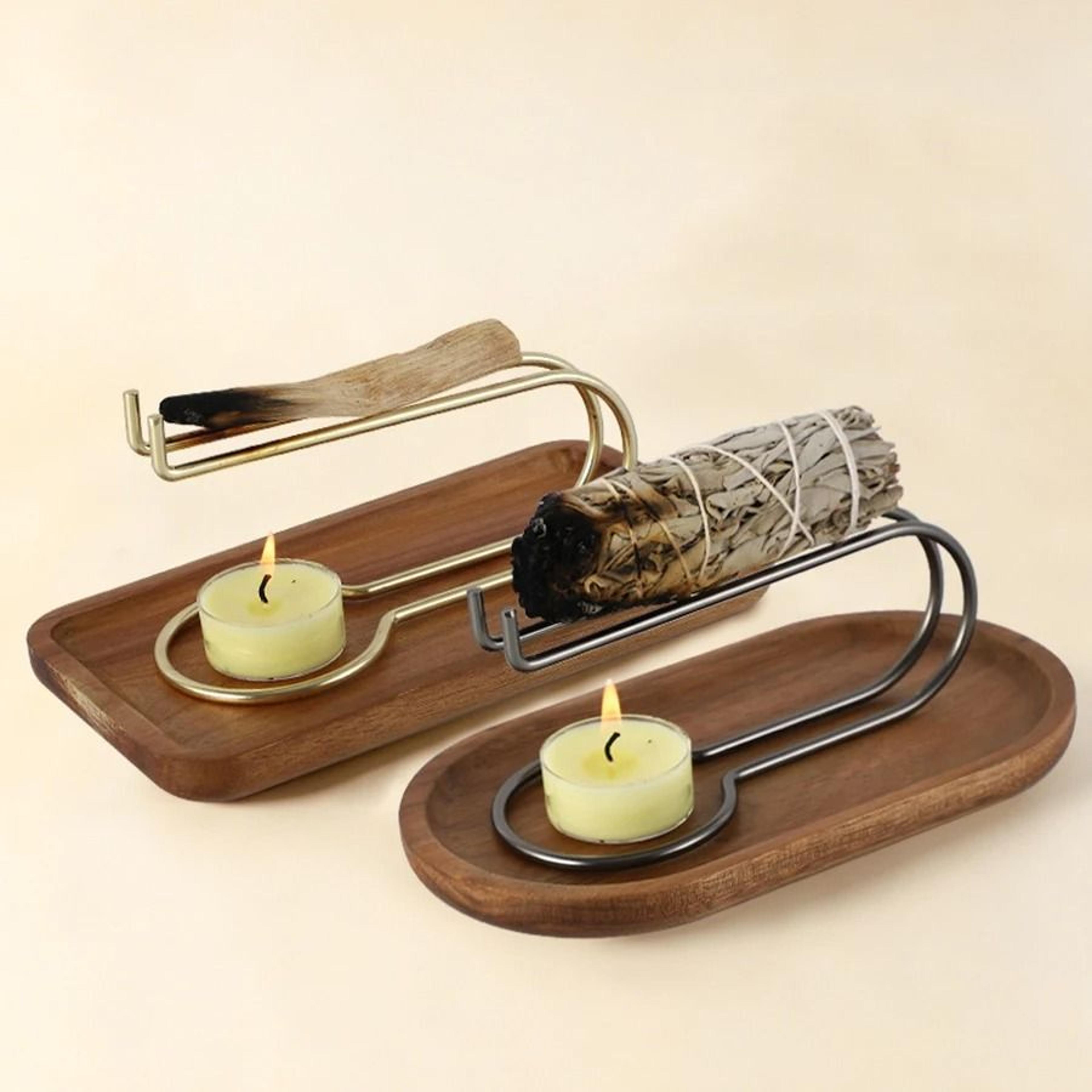 peru palo santo holder & white sage smudge stick incense burner stand
