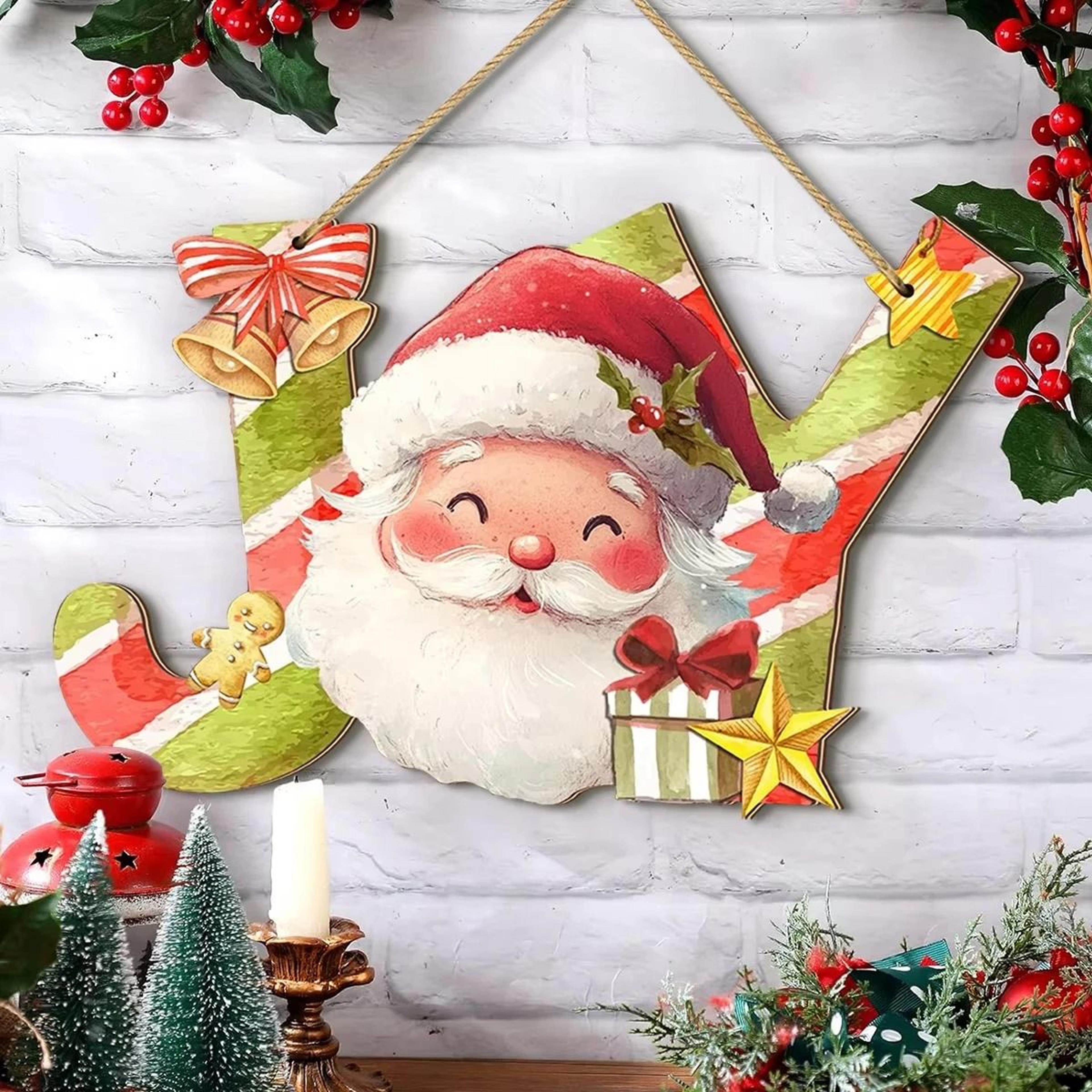 2d flat colorful joy wooden sign - rustic christmas hanging door & wall decor