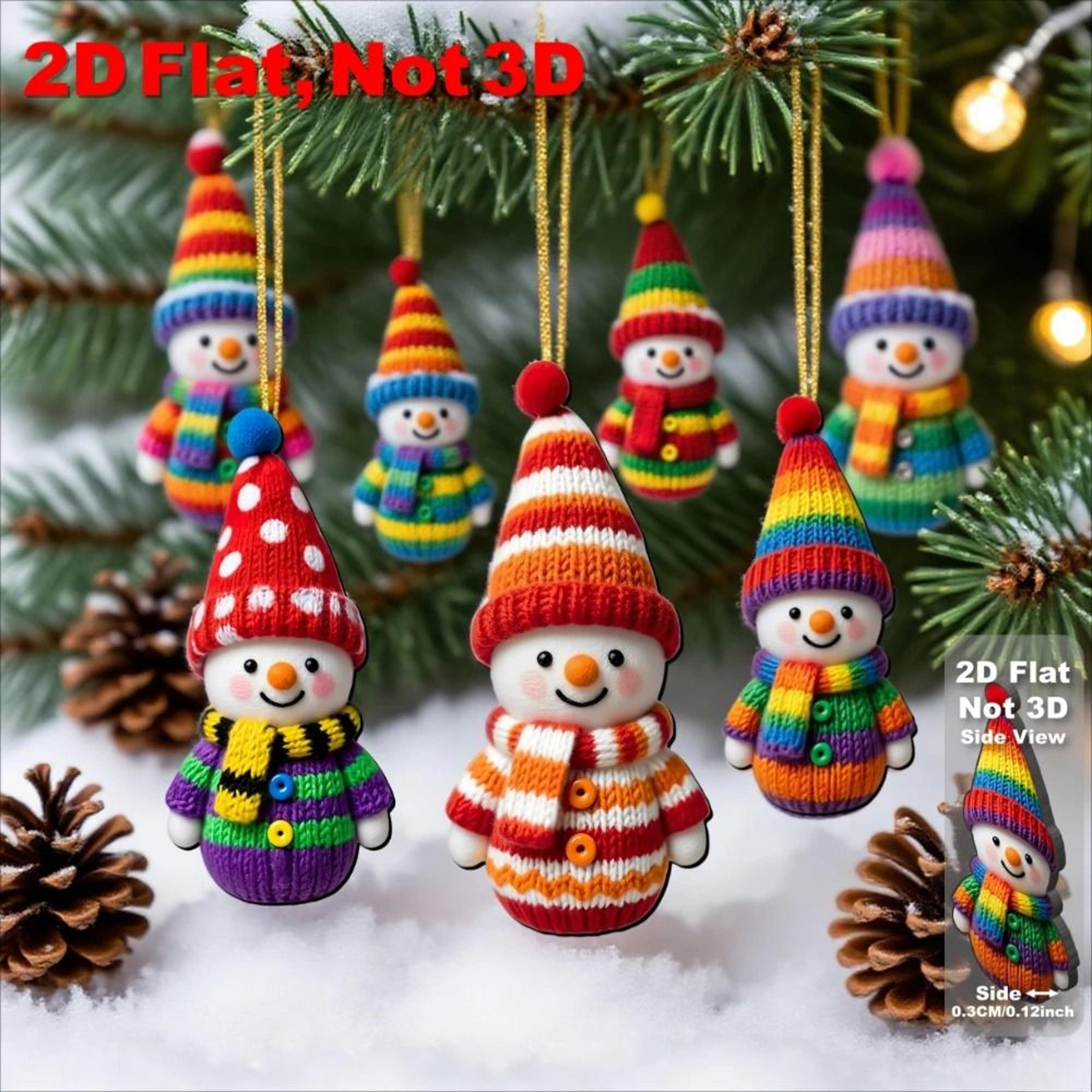 knitted-style snowman wooden ornaments set - 2d flat christmas tree & wall pendants