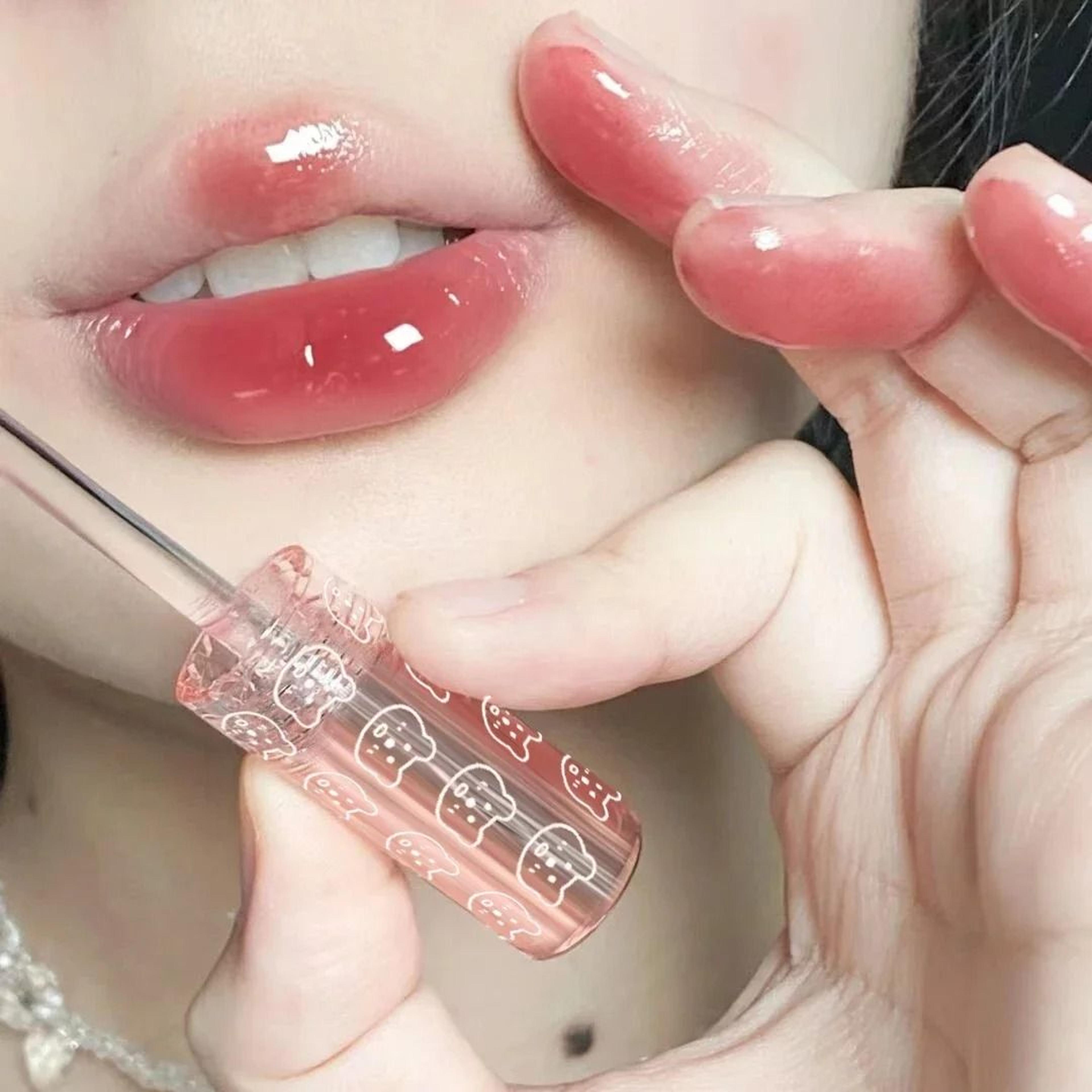 cherry pink mirror water lip gloss - transparent glass lip oil & waterproof nude tint