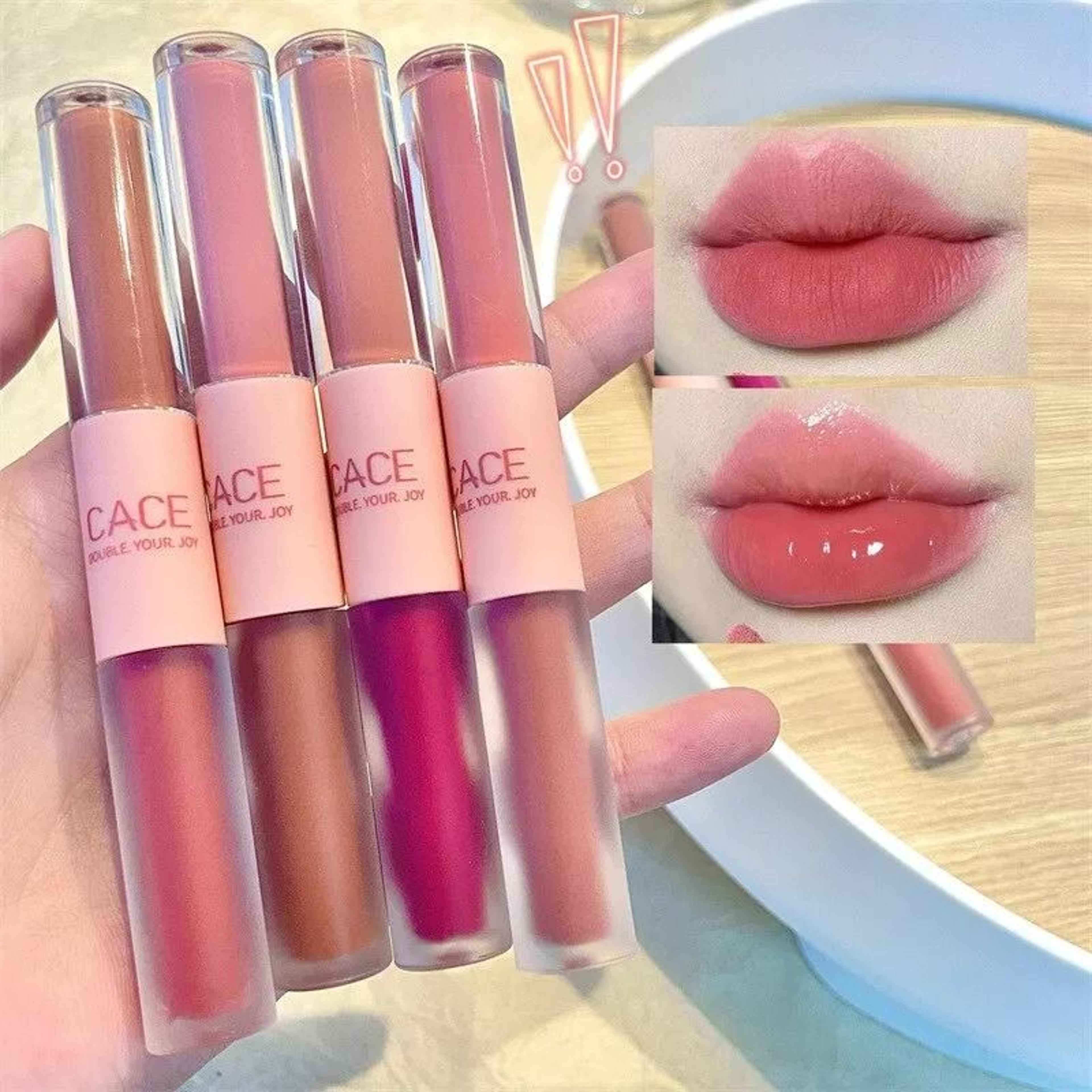 2-in-1 dual-ended lip glaze - high-shine mirror gloss & velvet matte liquid lipstick set
