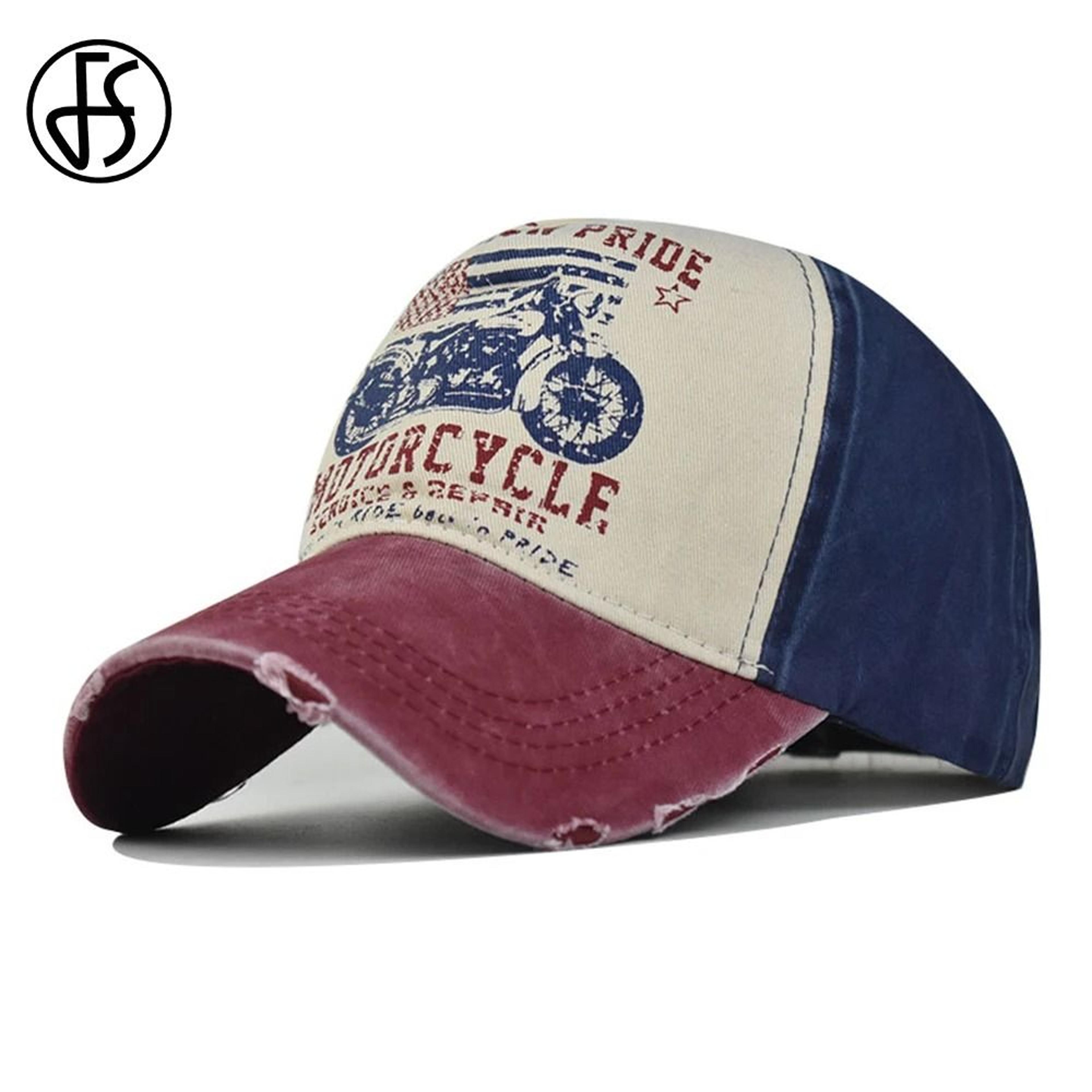 fs american vintage motorcycle print washed cotton baseball cap - retro streetwear trucker hat for men & women