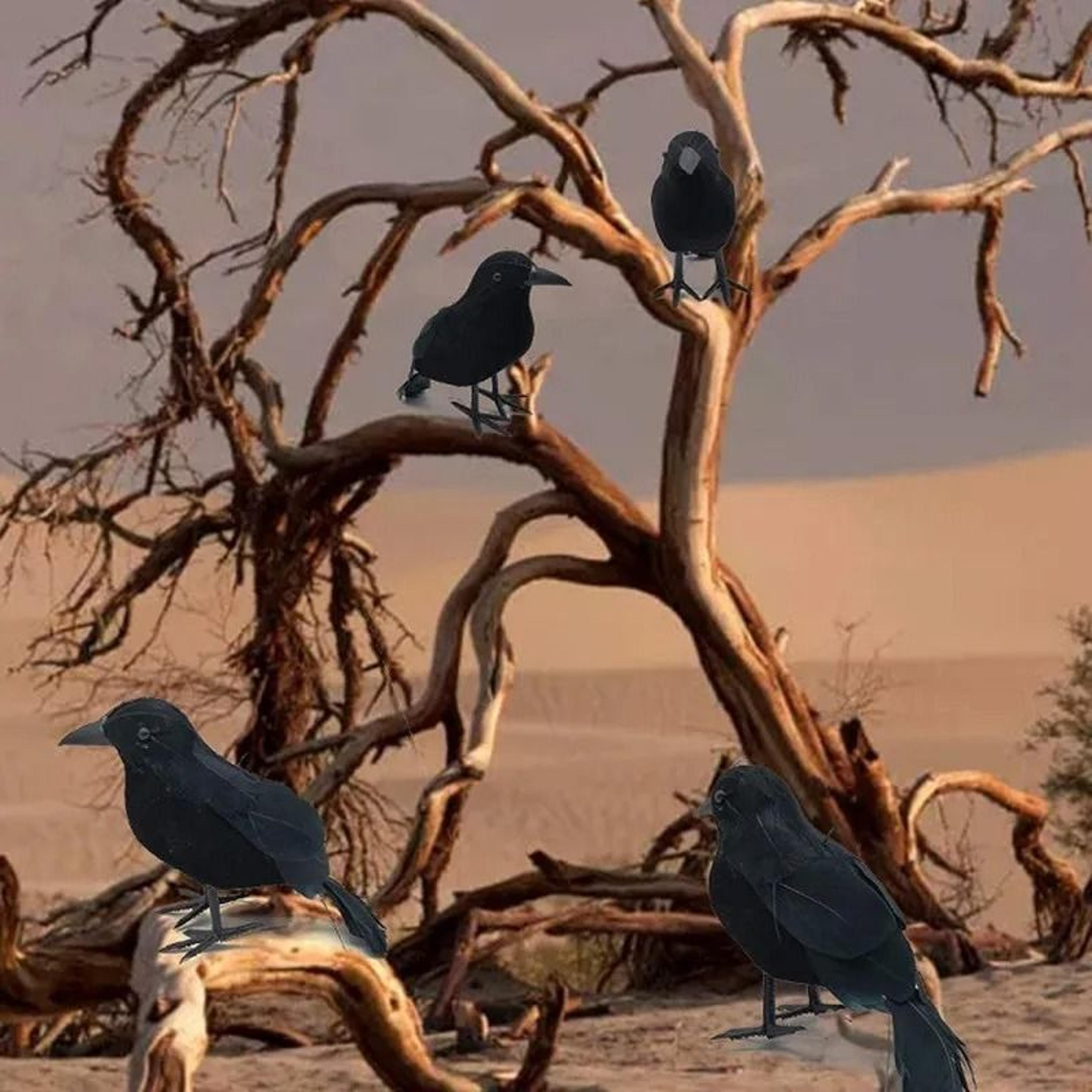 simulated black feathered crow prop - realistic halloween haunted house & party decor