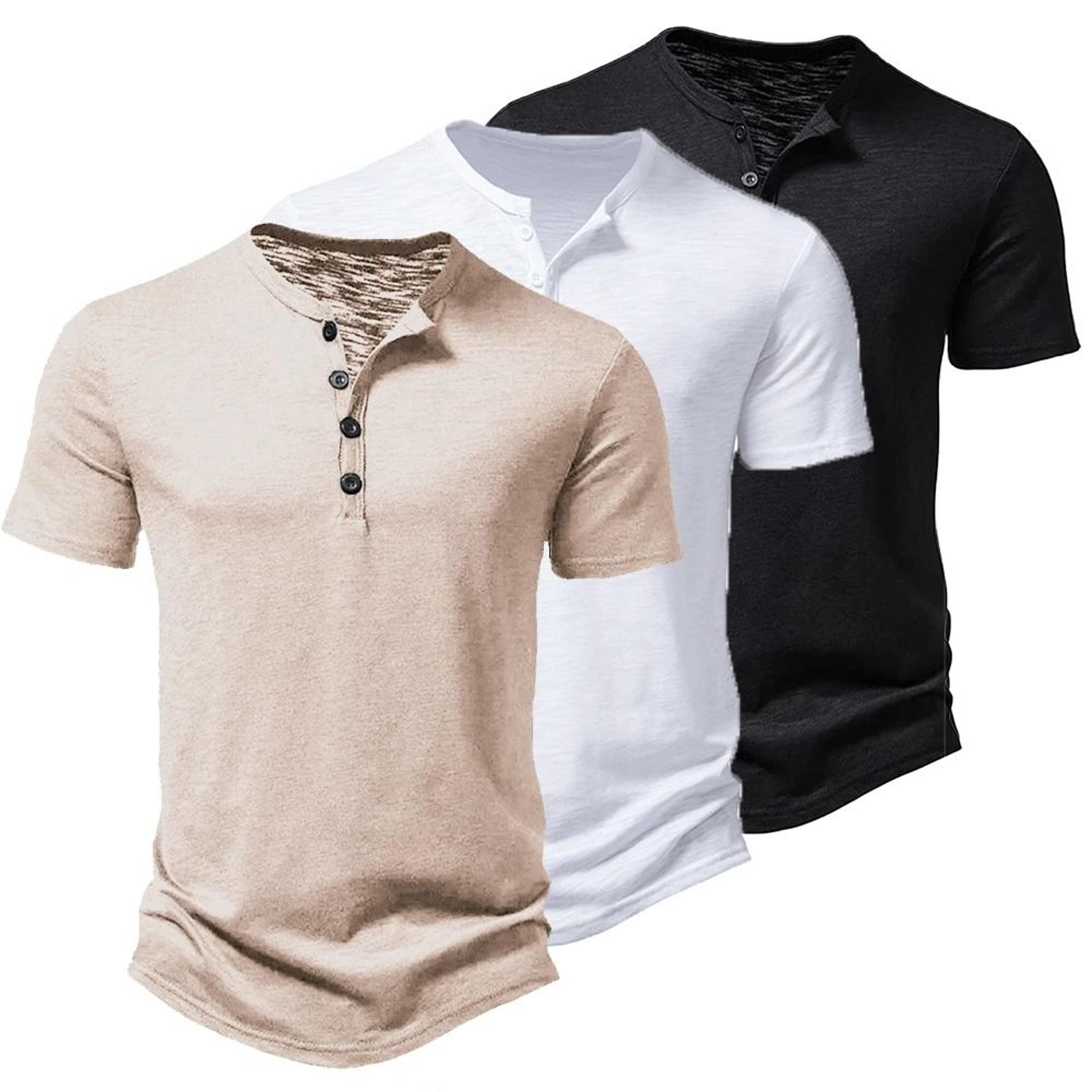 men's summer basic henley t-shirt - casual short sleeve outdoor breathable streetwear pullover
