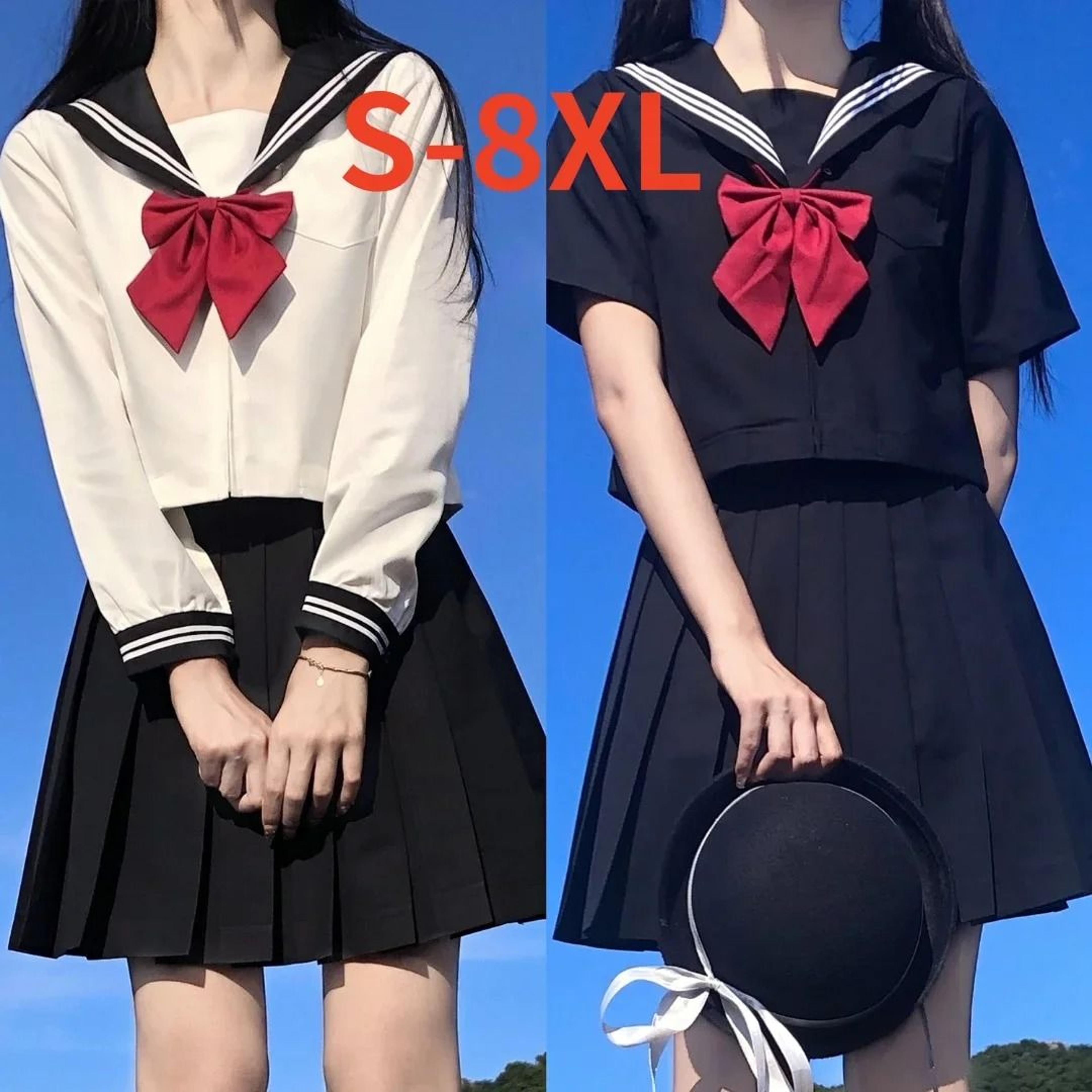japanese jk school uniform sailor suit - classic white & black long sleeve pleated skirt set (sizes s–8xl plus size)