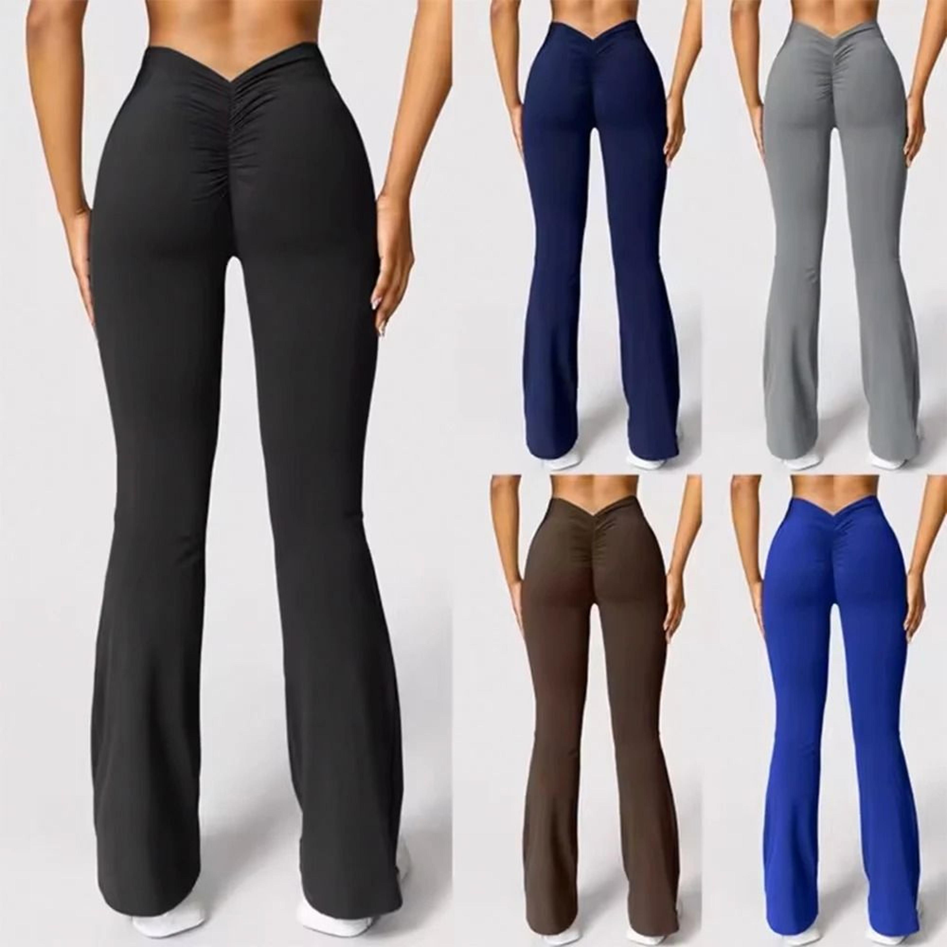 women's v-back high waist flare leggings - push-up butt lifting micro horn sports pants for gym & casual wear