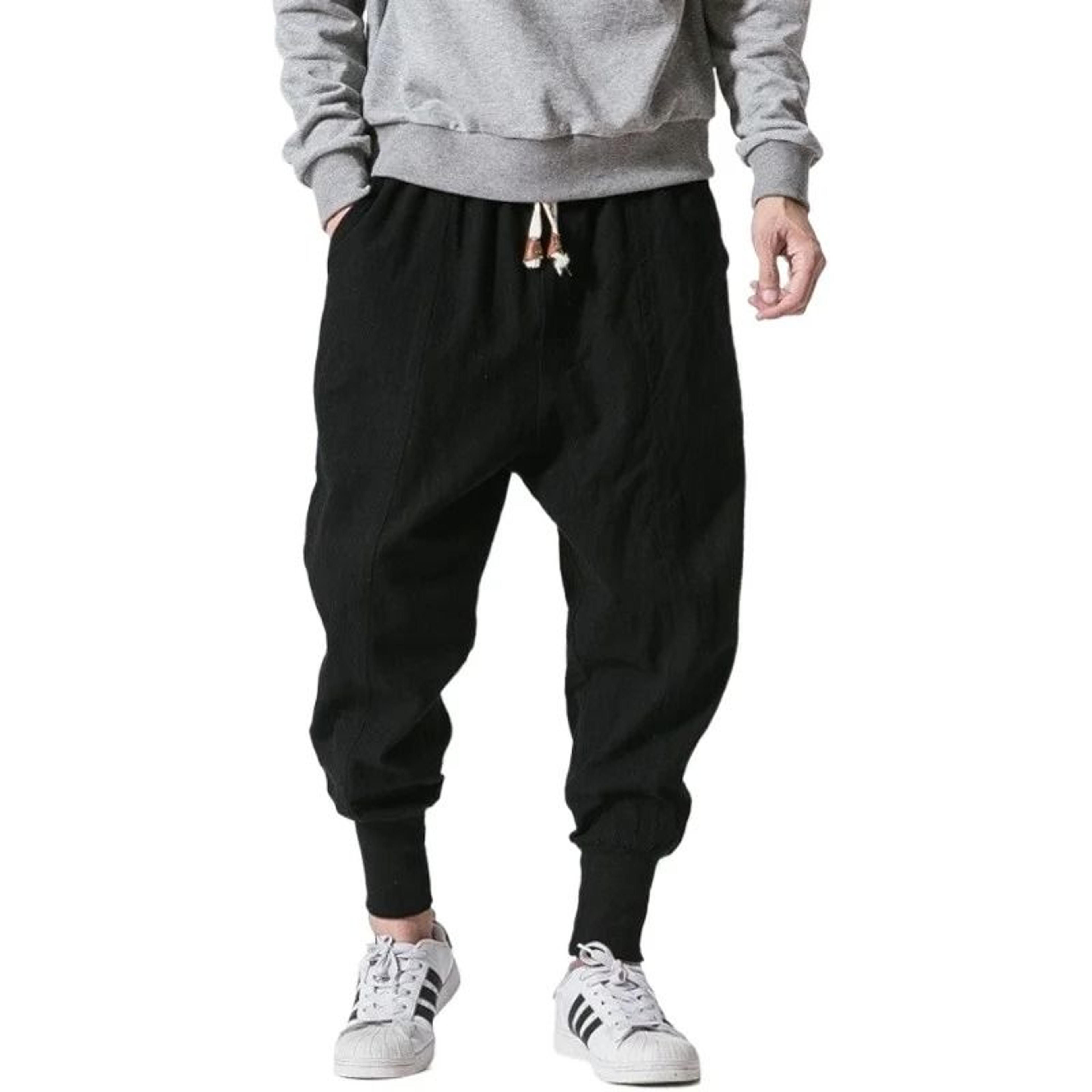 fgkks men's chinese style wide leg denim sweatpants - premium cotton casual loose trousers