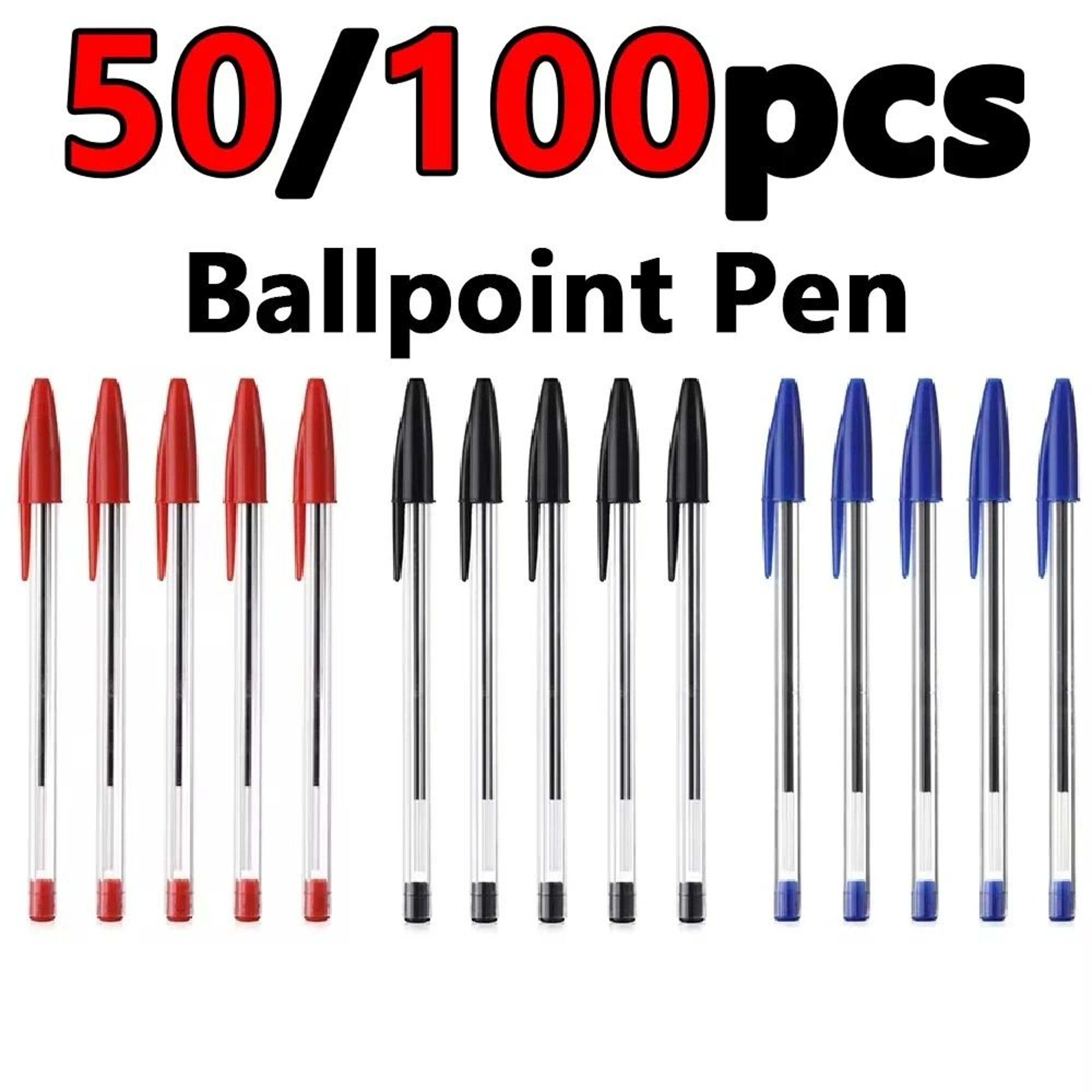 50/100-pack 1.0mm blue & black ballpoint pens - smooth writing plastic ball point pens for school & office