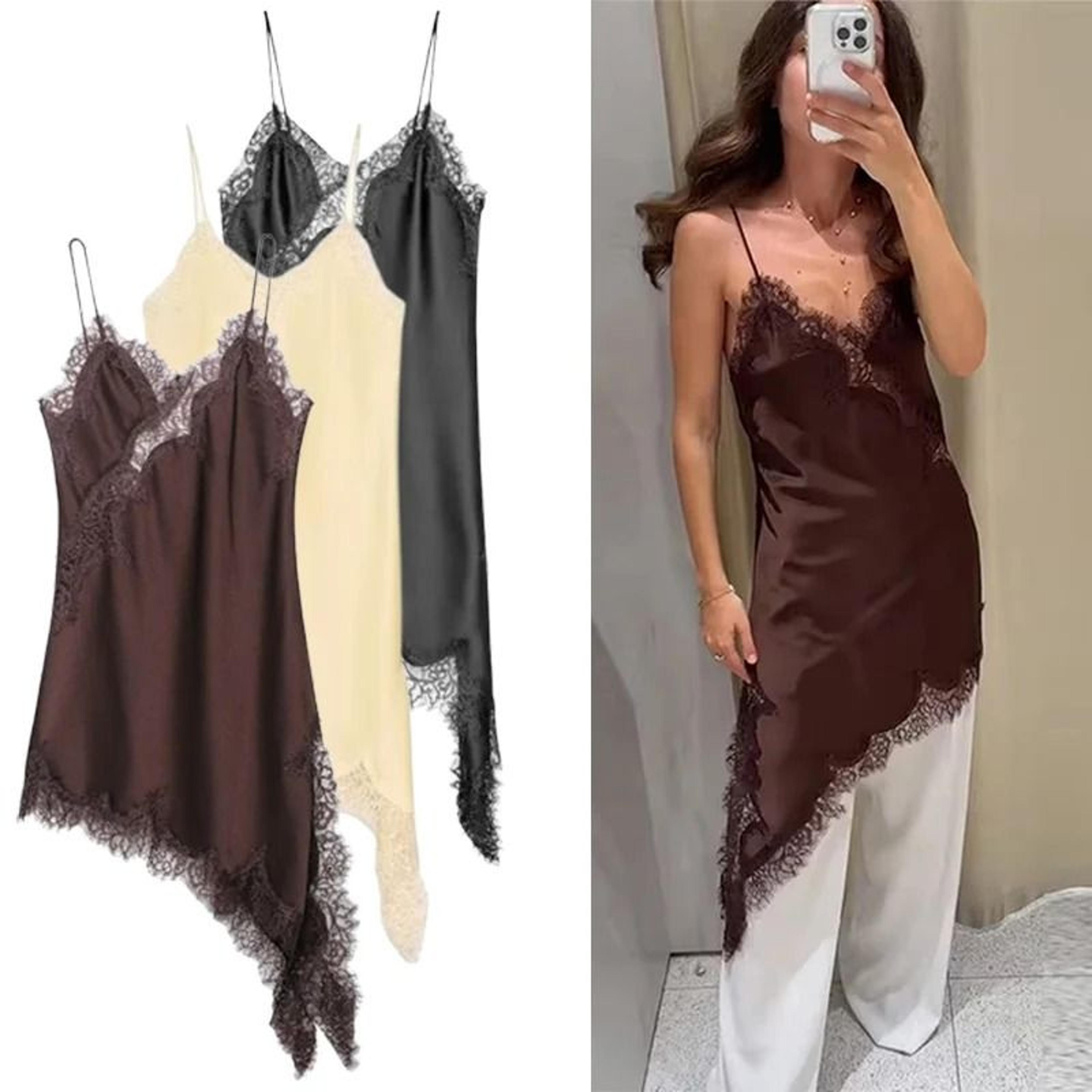 satin sexy lace spliced short sling dress - sleeveless backless asymmetric party mini dress for women