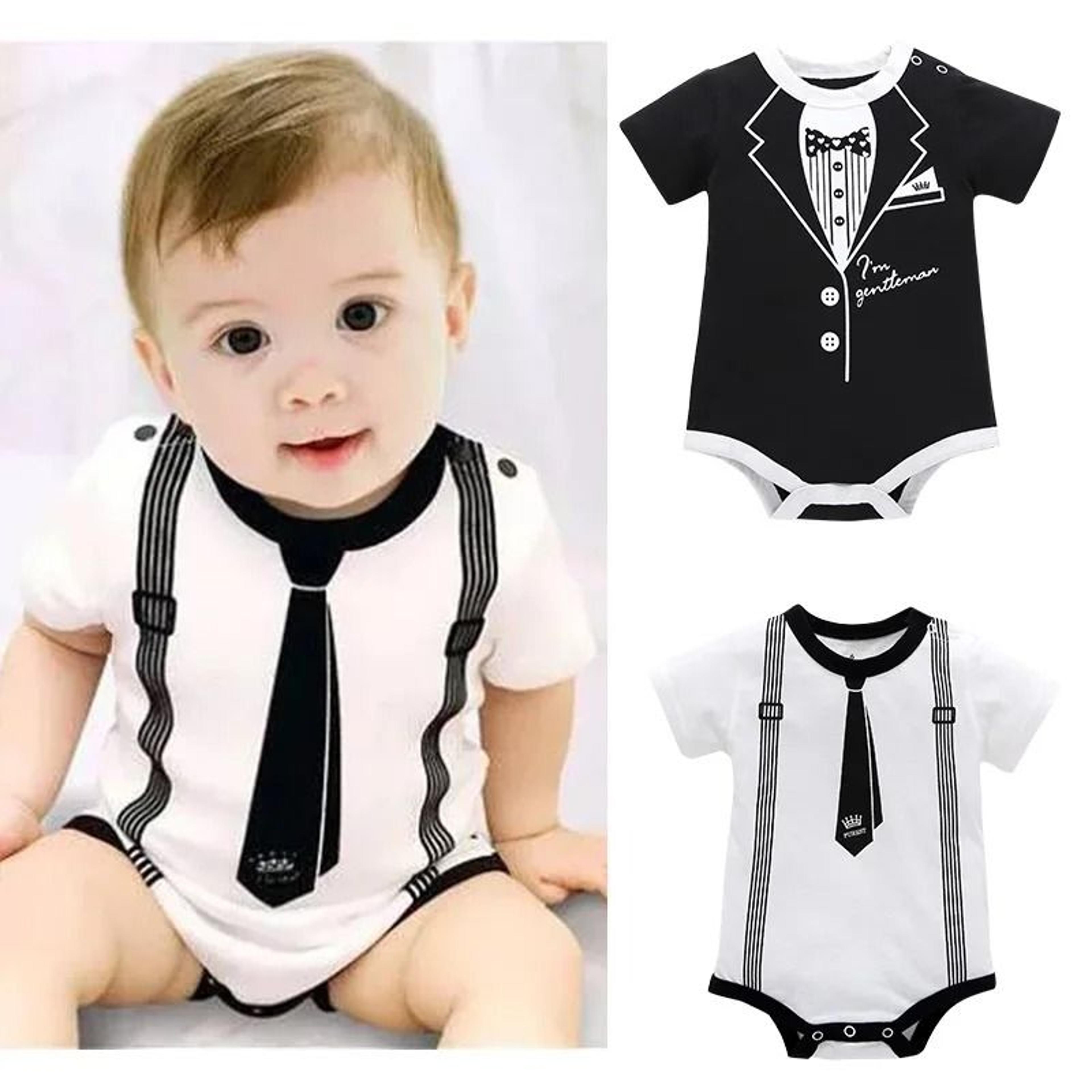 newborn baby boy gentleman romper - 100% cotton short-sleeve tie & suspenders print onesie jumpsuit (0–12m)