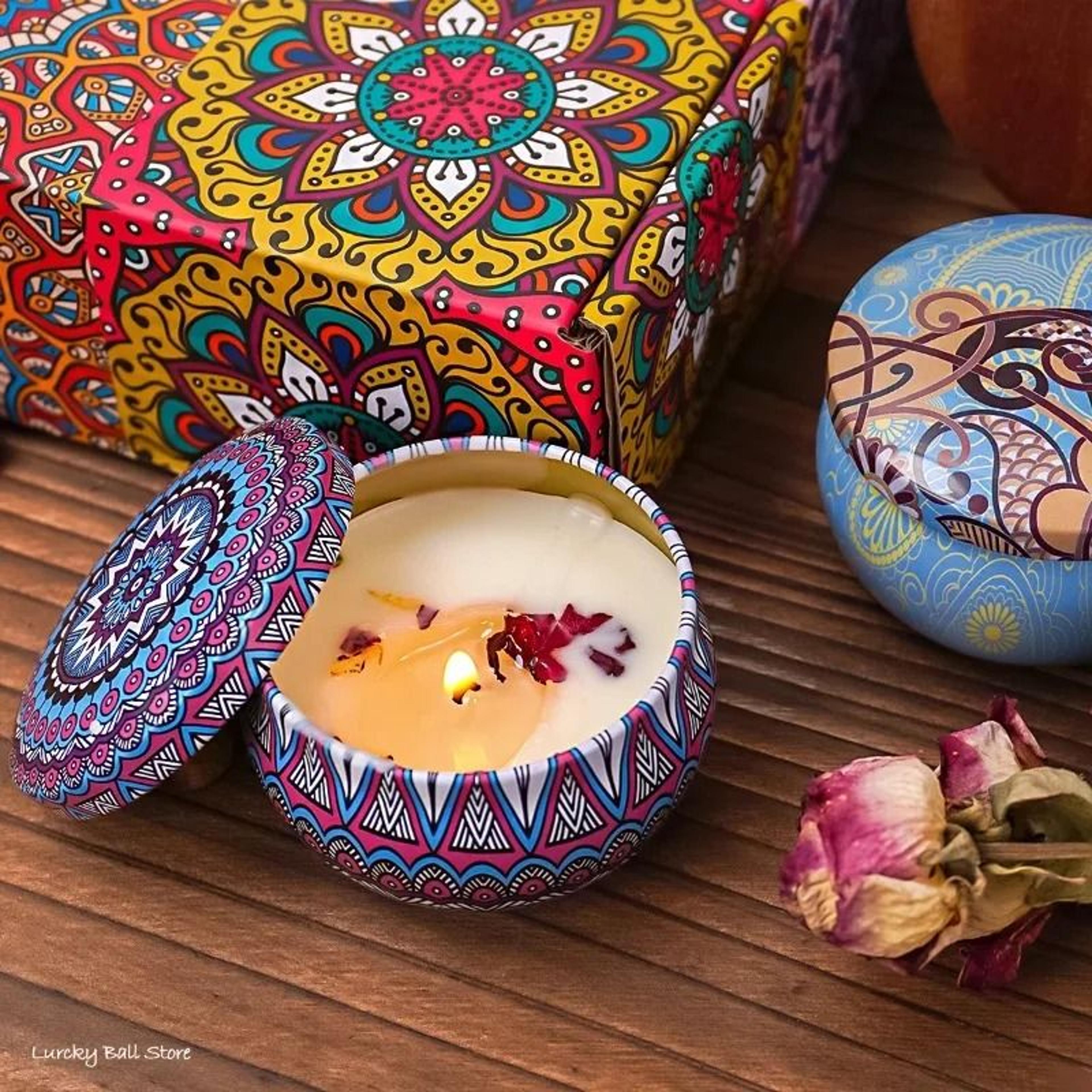 4-piece islamic arabian pattern scented candle set - smokeless soy wax fragrance jars