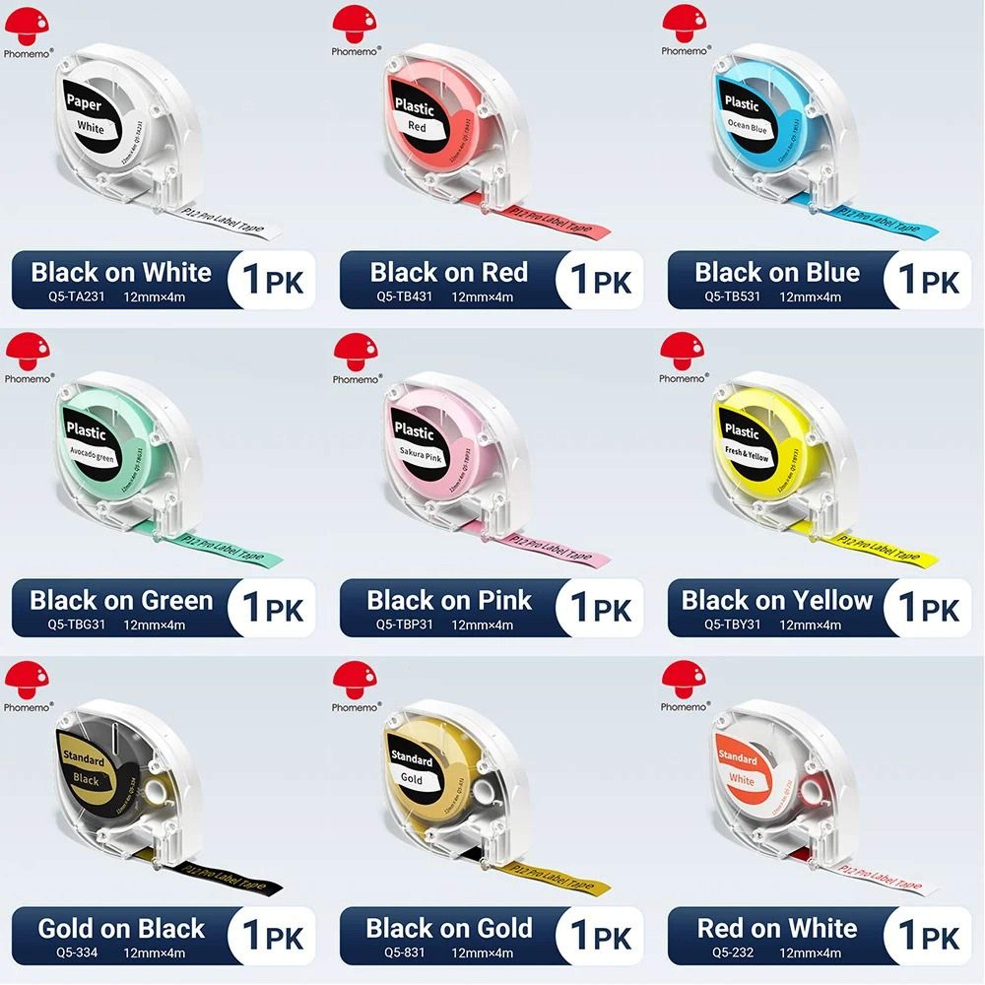 1-pack label maker tape refill for phomemo p12 / p12pro & dymo letratag lt-100h lt-100t