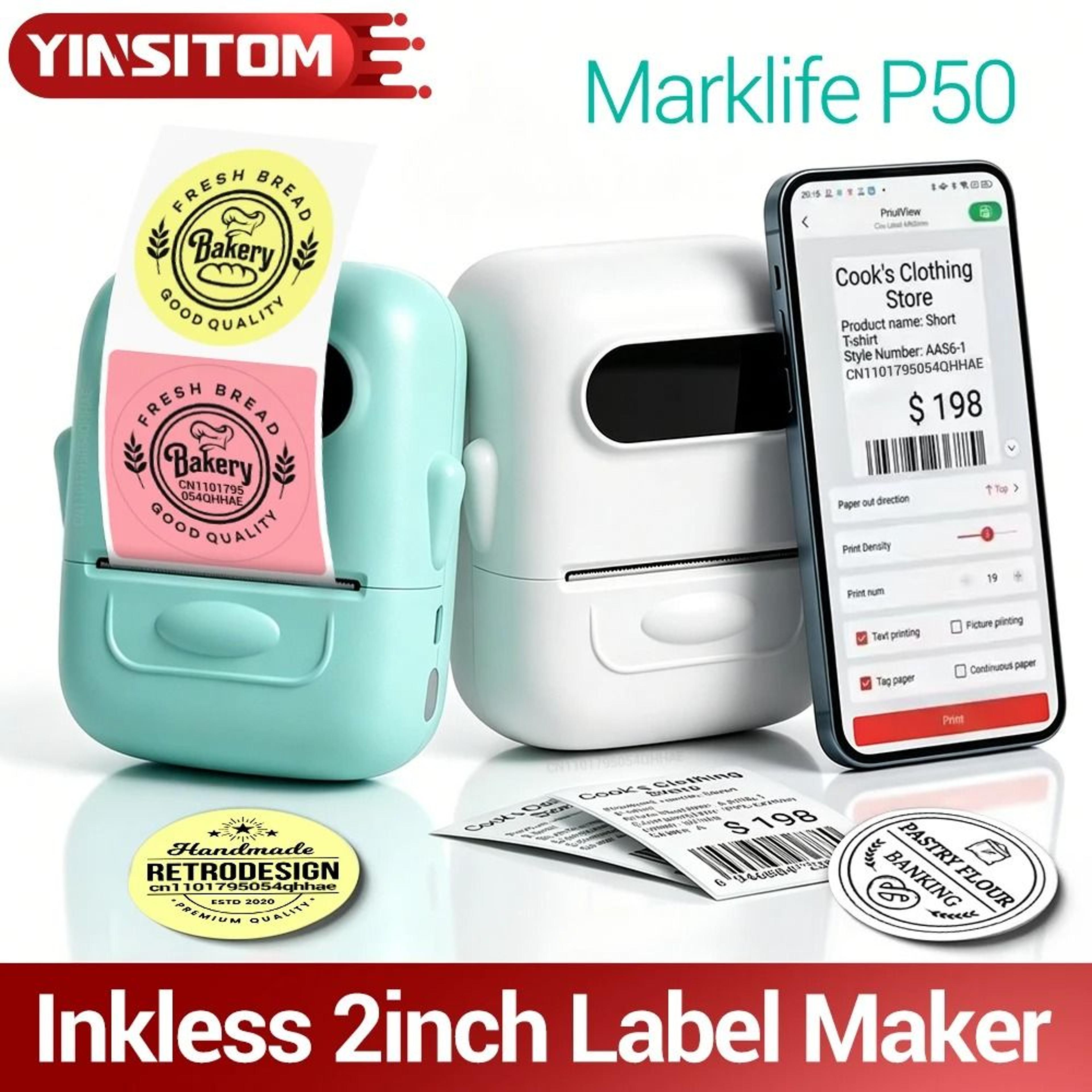 marklife p50 portable 20–50mm wireless bluetooth thermal label printer