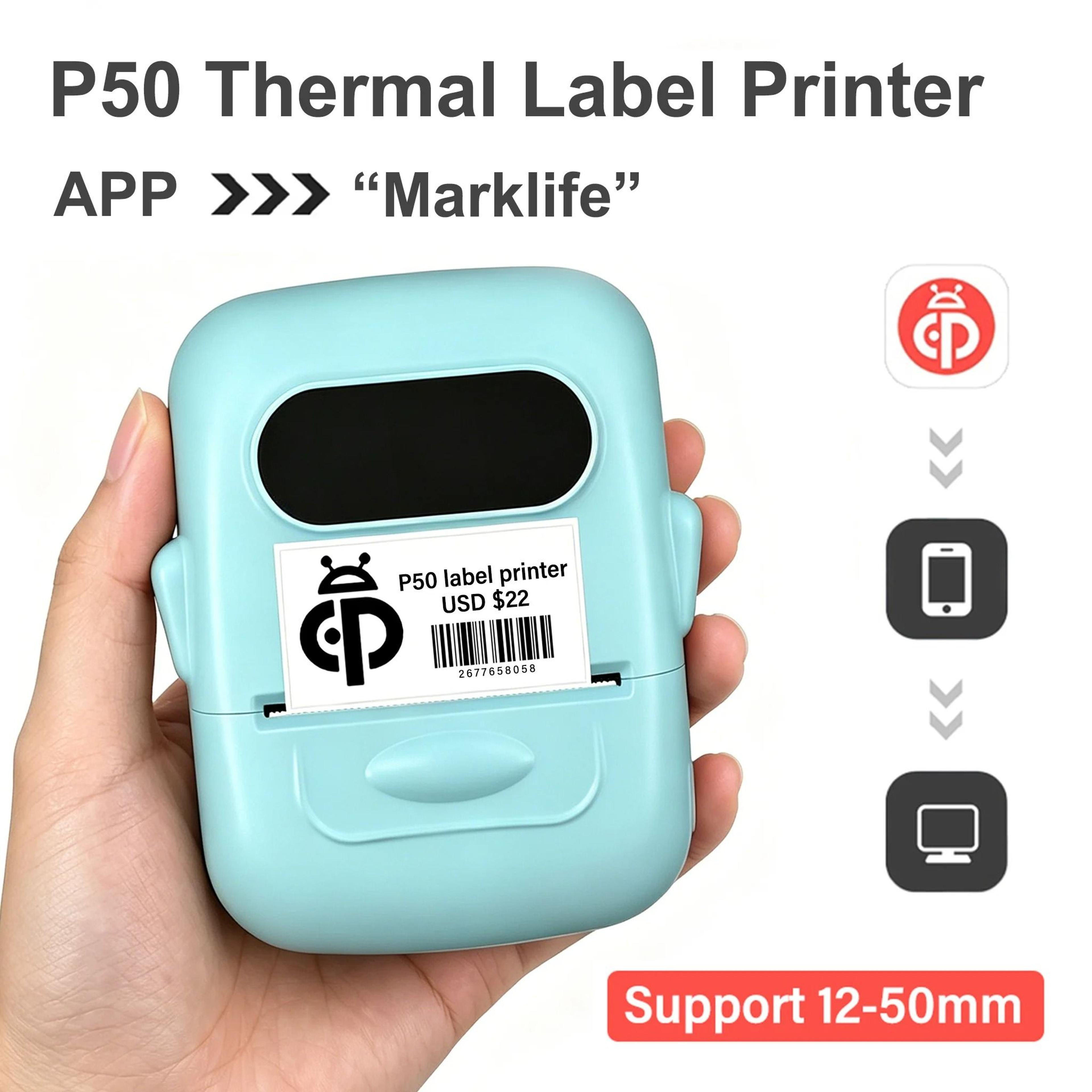 marklife p50 mini portable wireless thermal label printer (12–50mm)