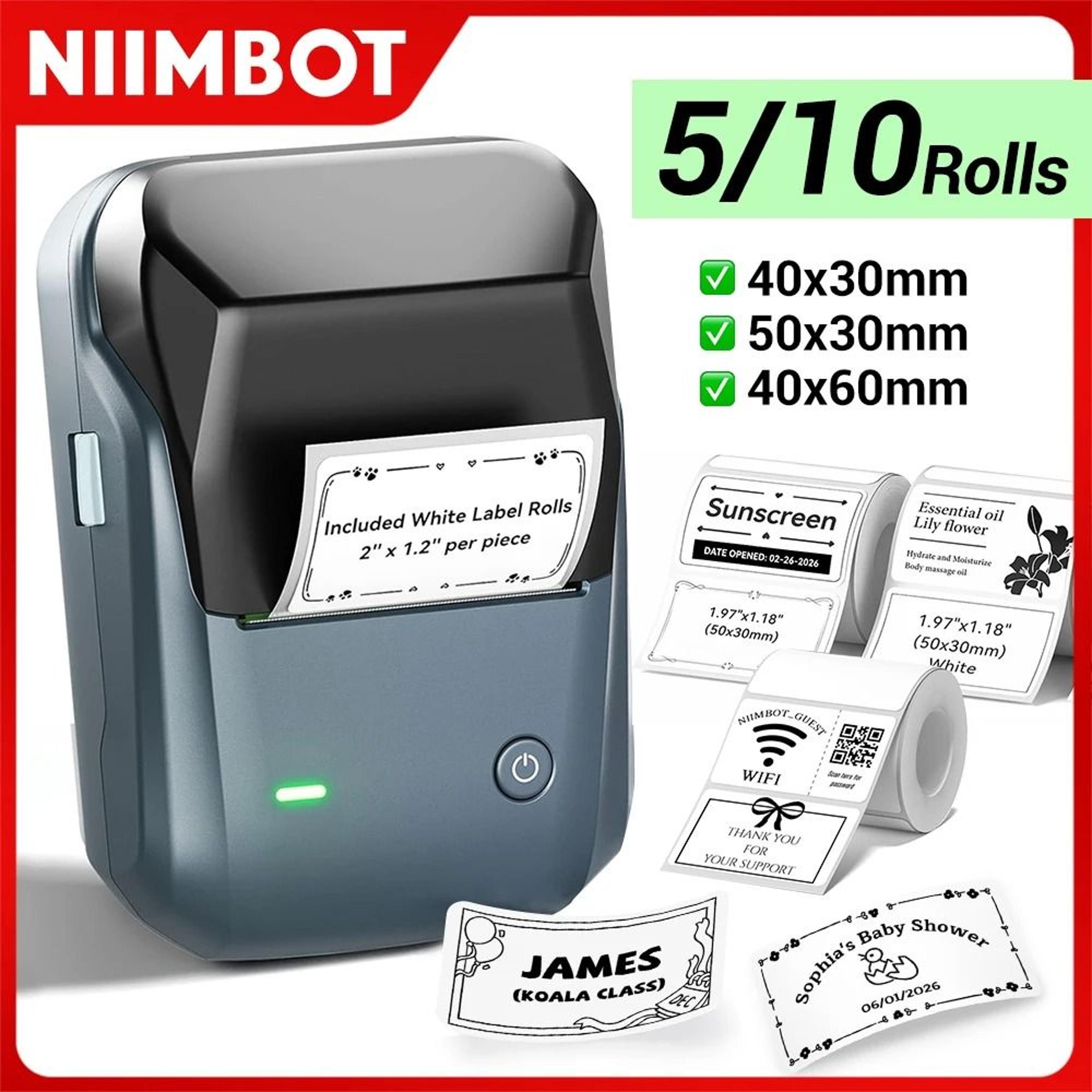 niimbot b1 portable wireless thermal label printer bundle with official paper rolls
