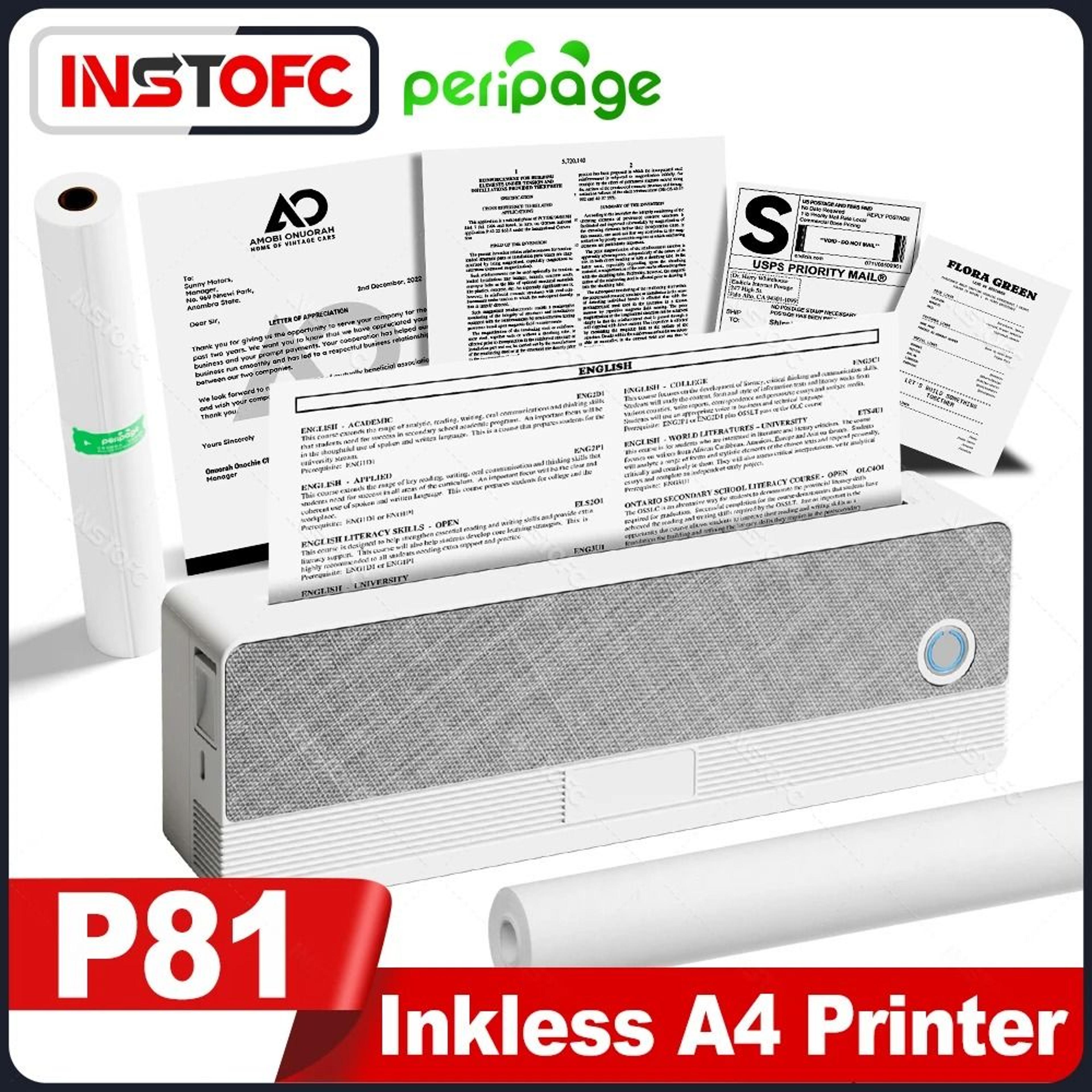 peripage a40 mini portable a4 wireless thermal document & tattoo printer with paper