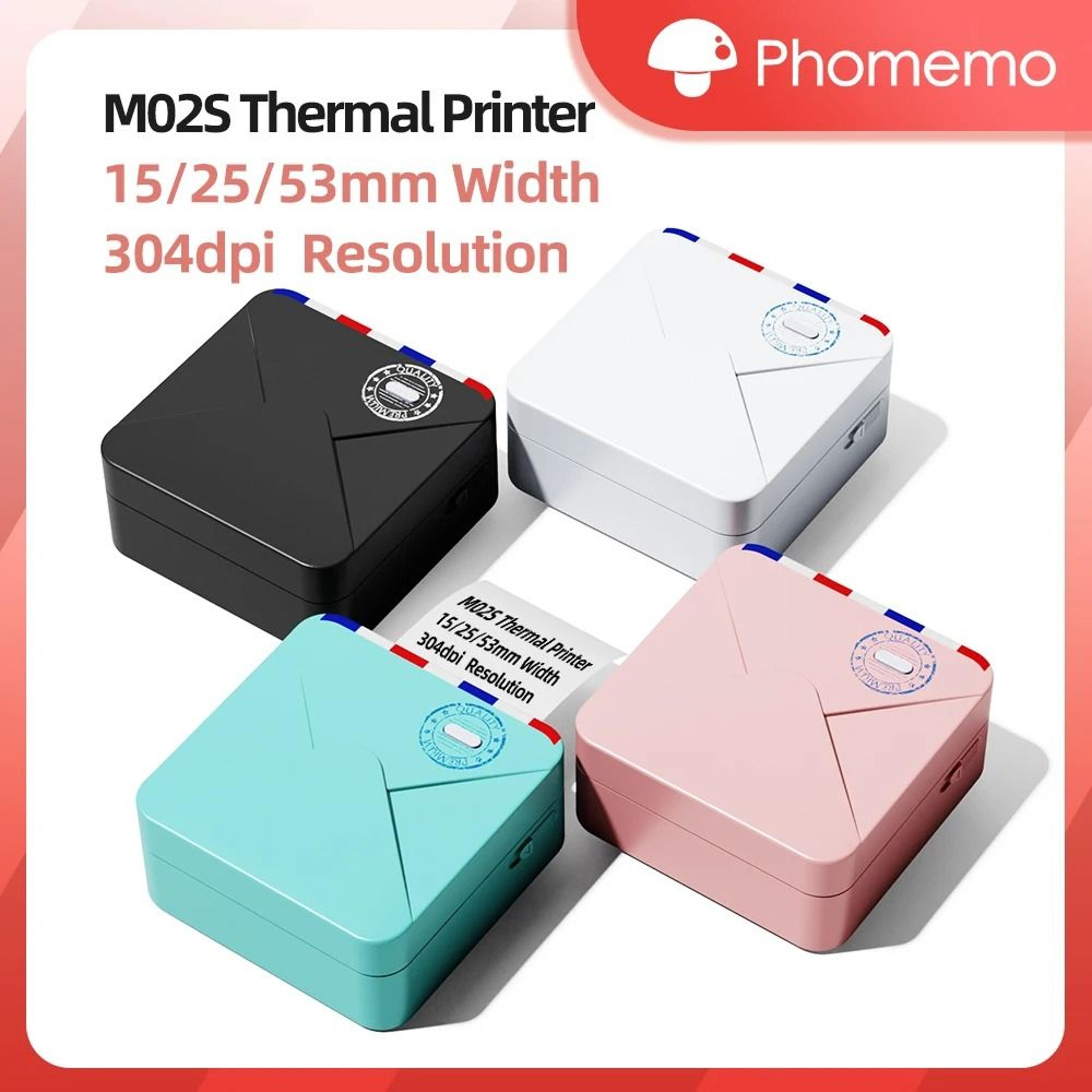 phomemo m02s portable 300dpi mini pocket thermal printer (15/25/53mm)