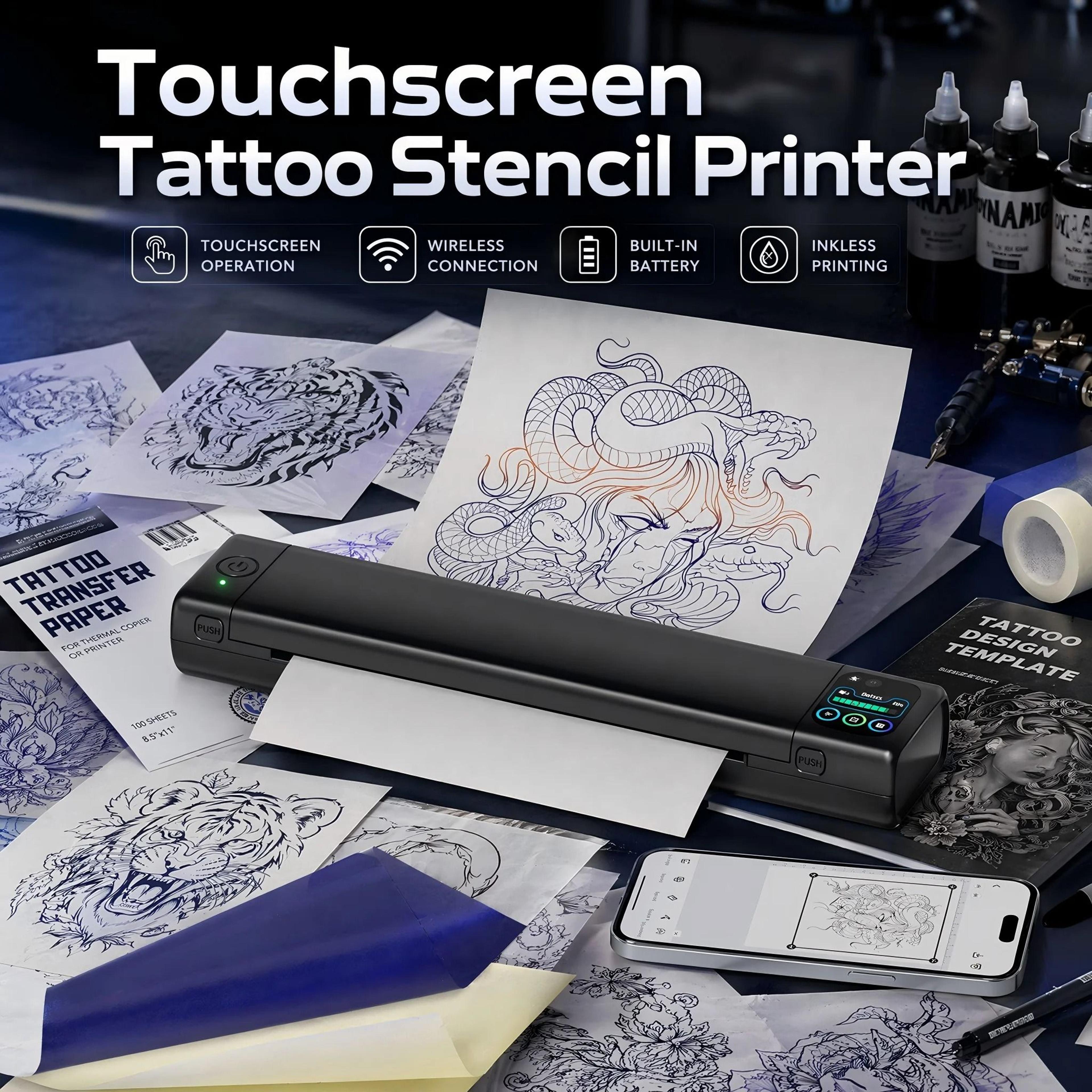 phomemo m08f plus touchscreen wireless bluetooth thermal tattoo stencil printer