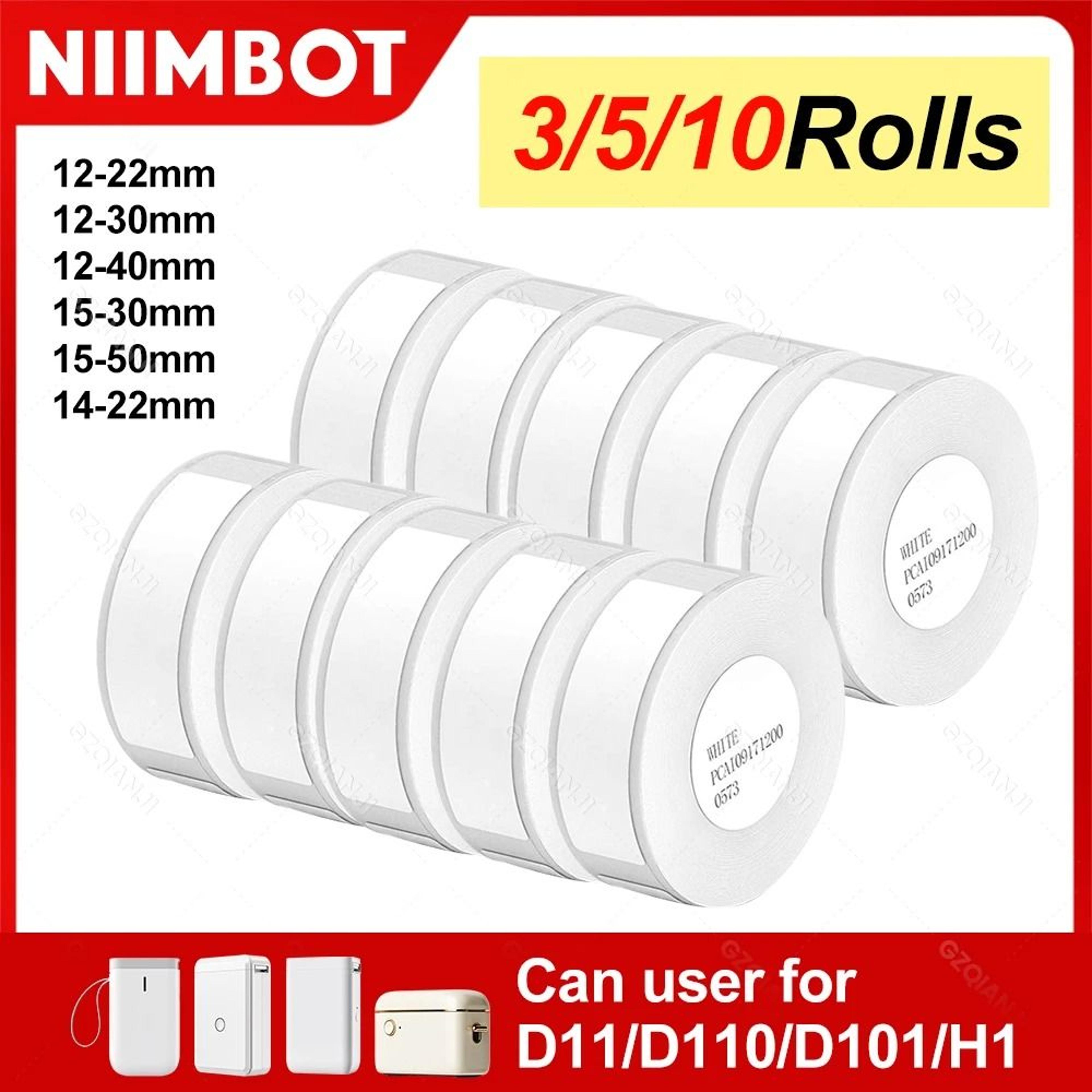 niimbot waterproof self-adhesive white thermal label paper rolls for d101, d11 & d110 printer