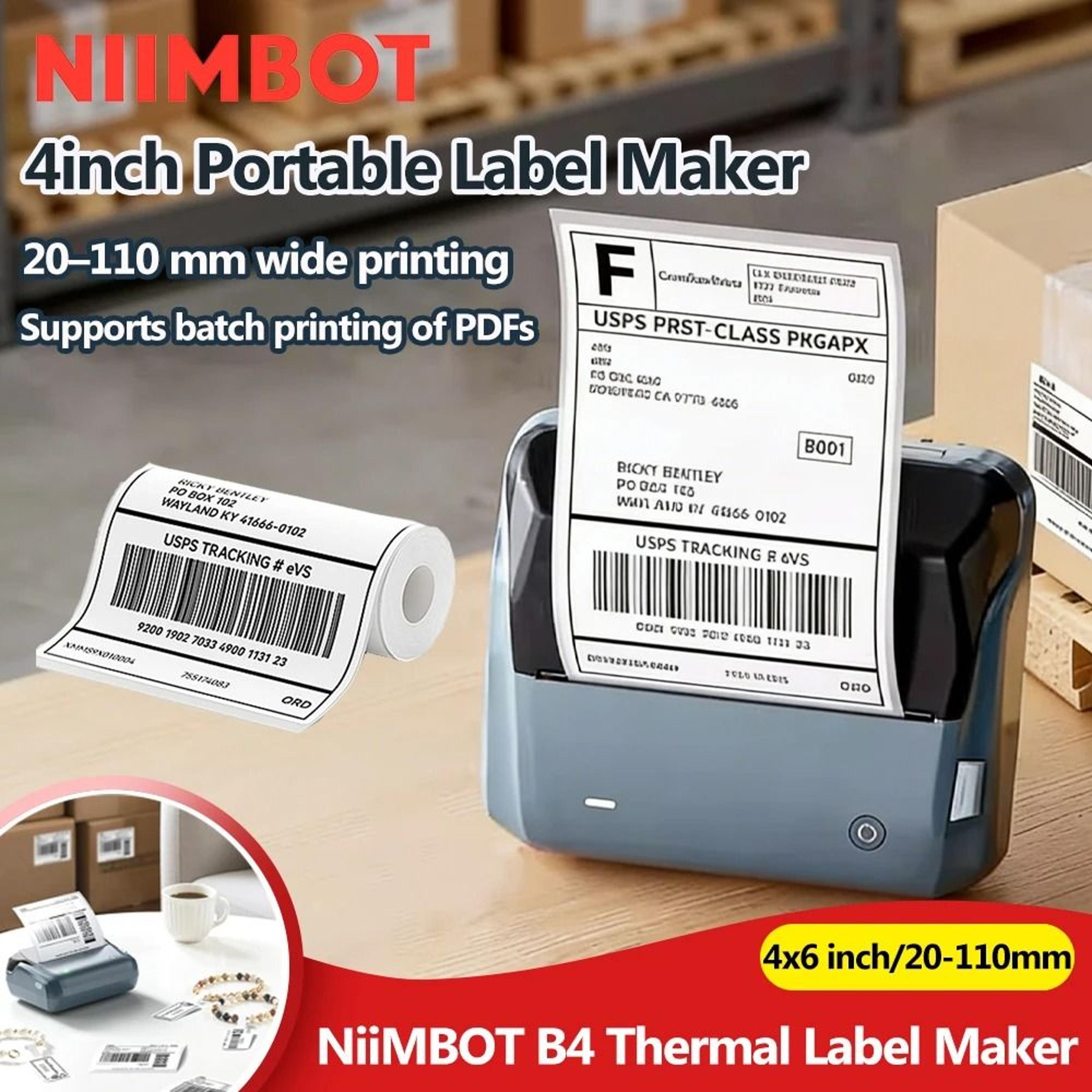 niimbot b4 portable 4-inch wireless thermal shipping & barcode label printer