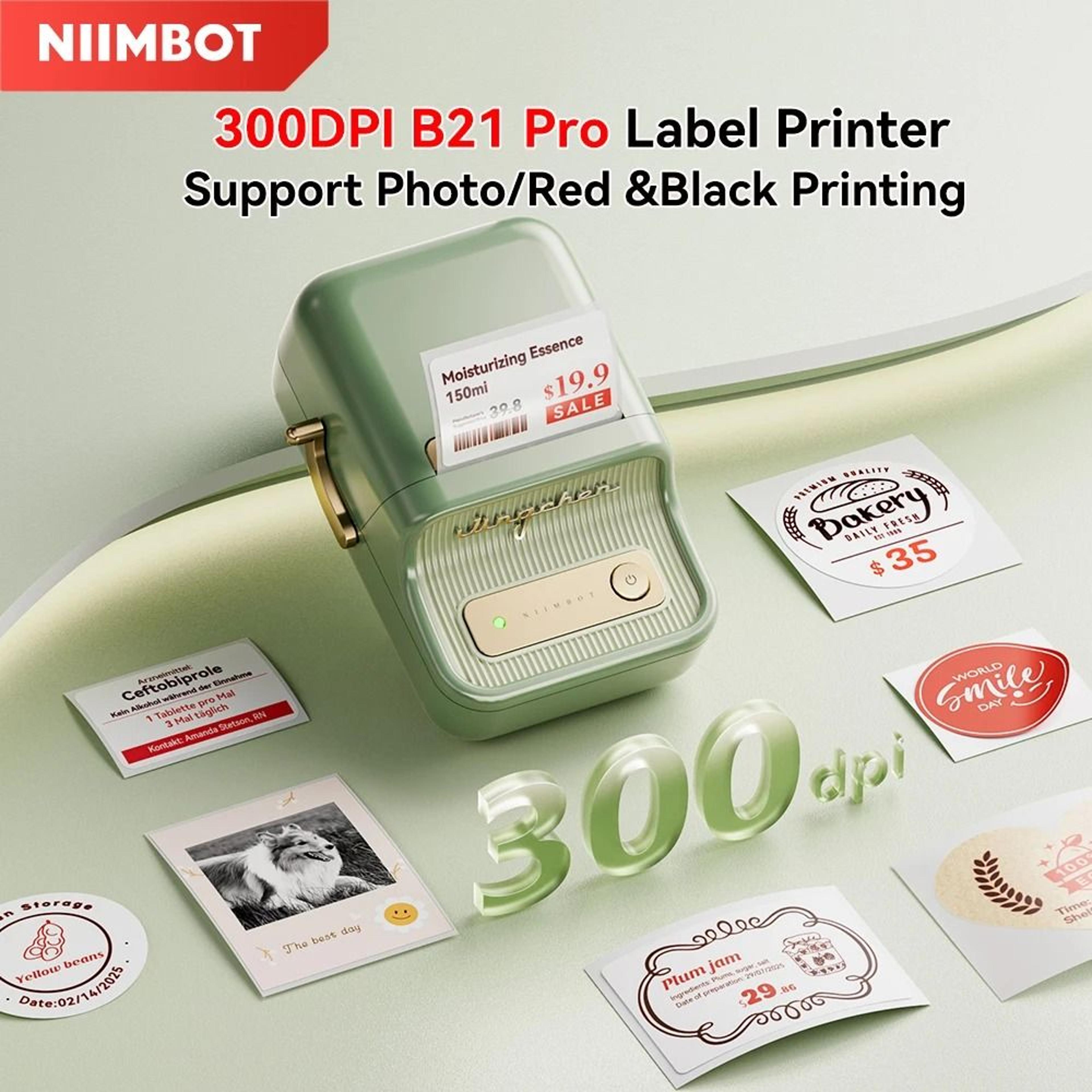 niimbot b21 pro 300dpi high-definition thermal photo & barcode label printer
