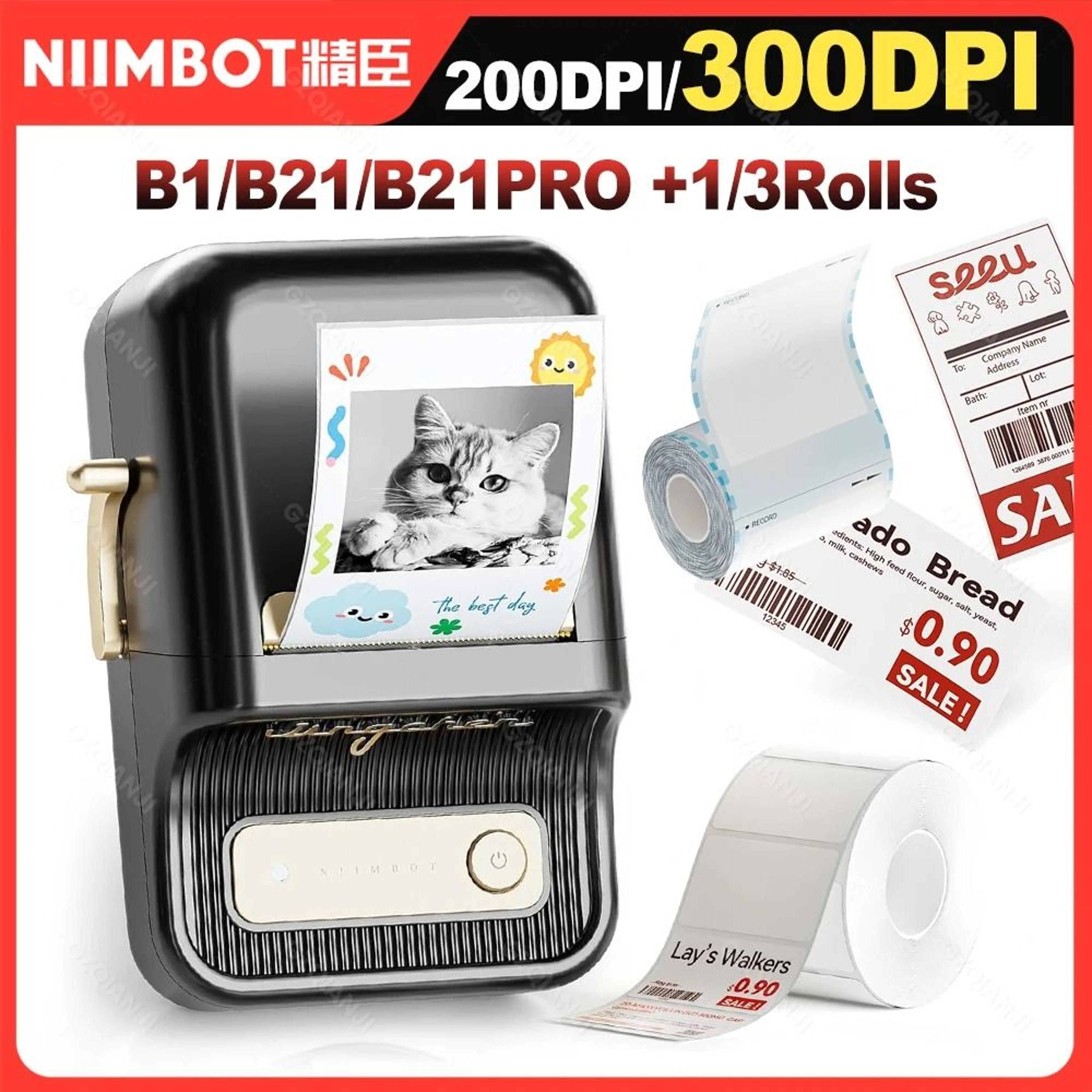 niimbot b21 (203 dpi) & b21pro (300 dpi) portable thermal label printer set with white labels
