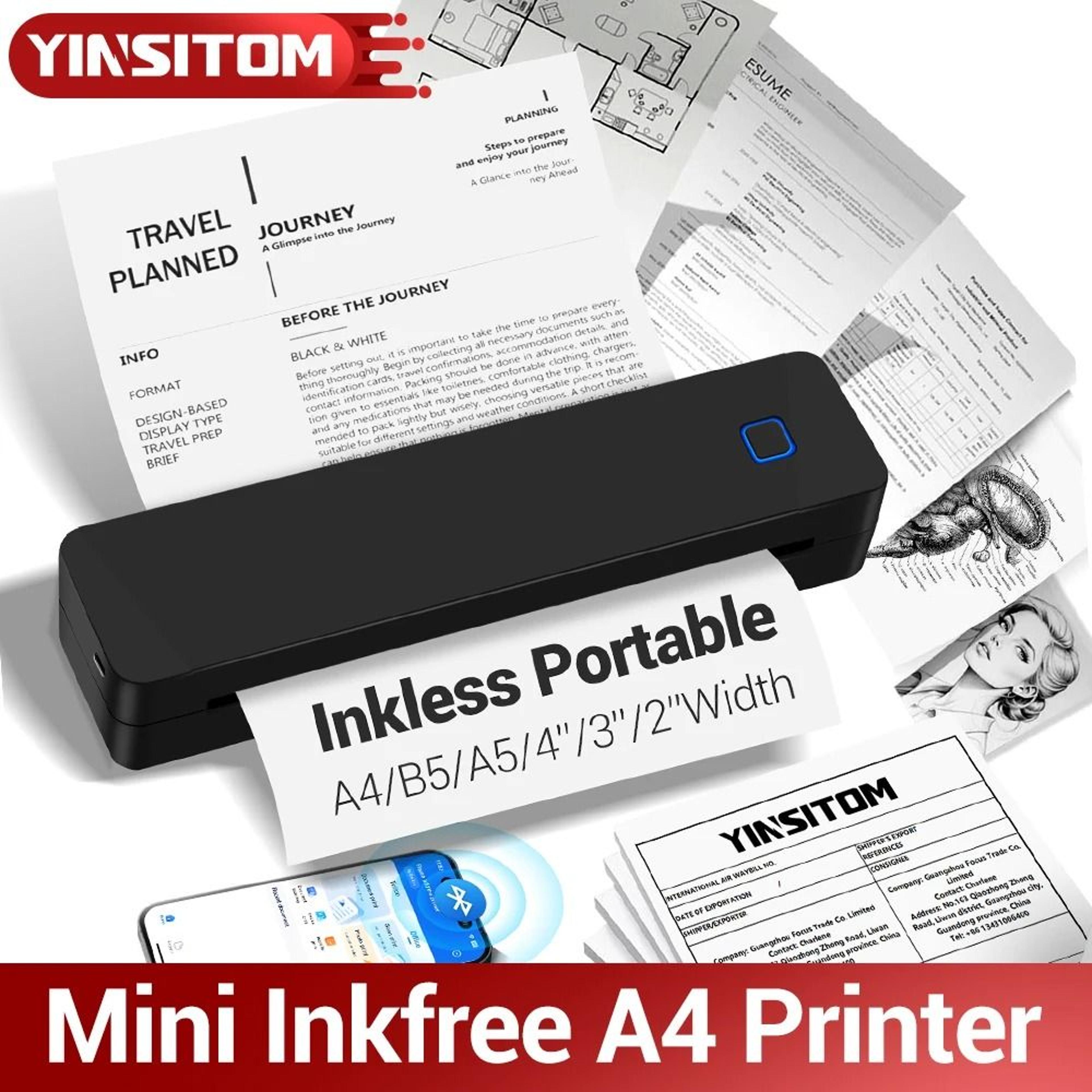 mini a4 portable wireless bluetooth thermal document printer for business, office & home